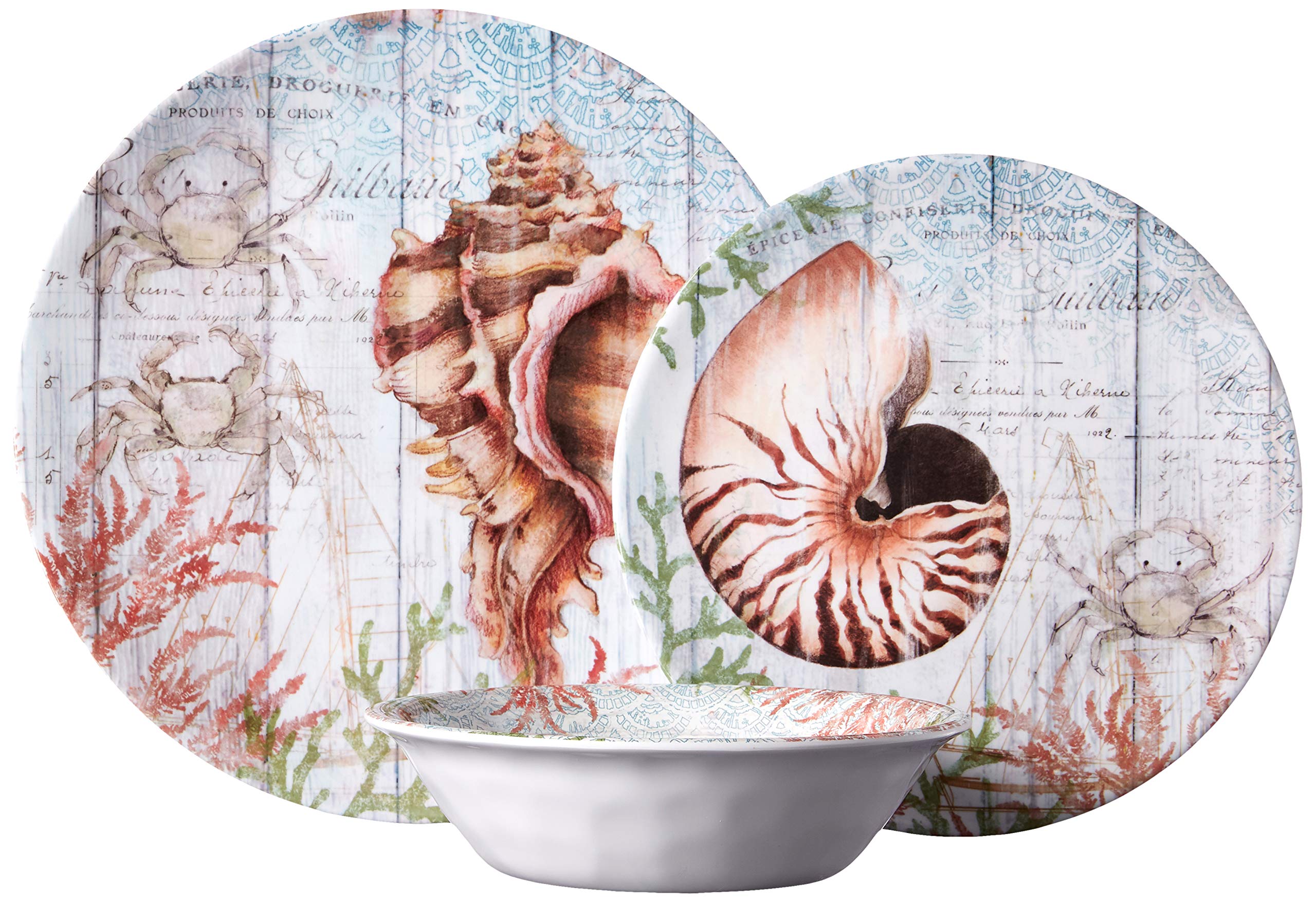 Certified International Sanibel 12-Piece Melamine Dinnerware Set - Durable & Lightweight for Outdoor Dining, Picnics, and Everyday Use