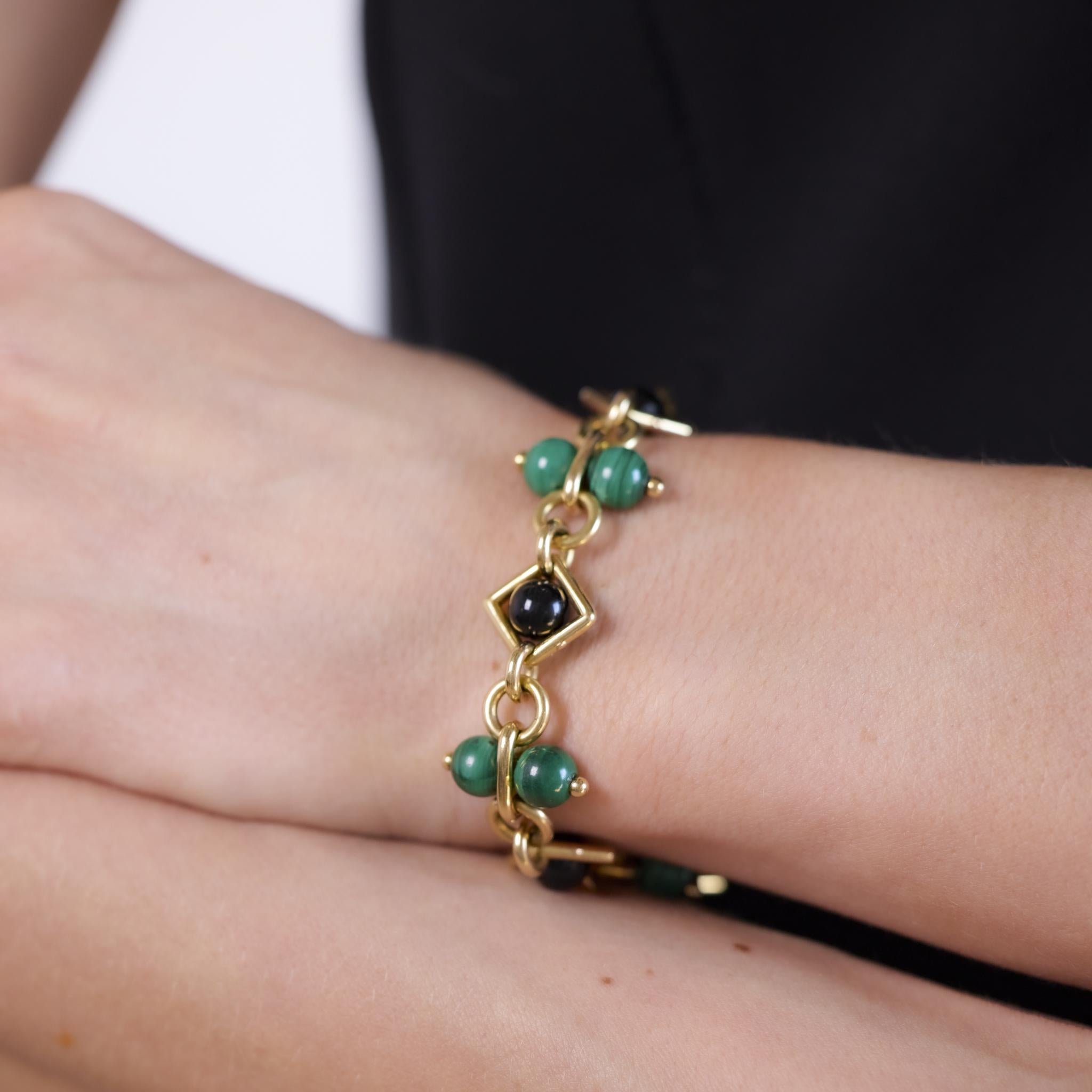 Chaumet 18K Yellow Gold Bracelet with Malachite & Onyx - Elegant Jewelry for Women, Perfect for Gifts, Parties & Special Occasions