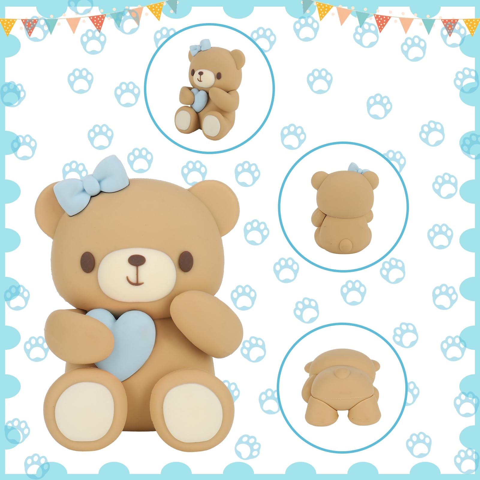26Pcs Mini Teddy Bear Cake Toppers - Edible Cake Decorations for Baby Shower, Birthday, Christening & Wedding - Perfect for Cupcakes, Centerpieces & Letter Cakes