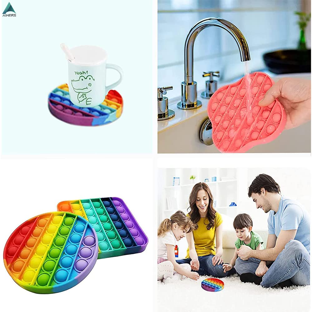 AIMERS 2 Pack Rainbow Pop Fidget Toys - Round & Square Push Bubble Sensory Toys for Stress Relief, Anxiety & Focus - Fun Popper Fidget Gadgets for Kids, Teens & Adults - Perfect for Home, Office & Classroom Use
