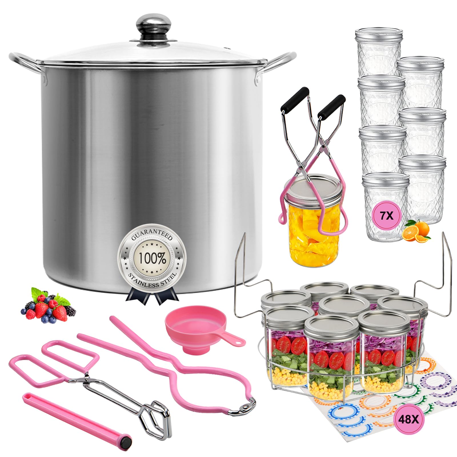 21.5QT Stainless Steel Water Bath Canner Pot with Rack & Lid - Complete Canning Kit Includes Mason Jars, Tongs & Accessories - Perfect for Home Canning, Preserving Fruits, Vegetables, Jams & Pickles