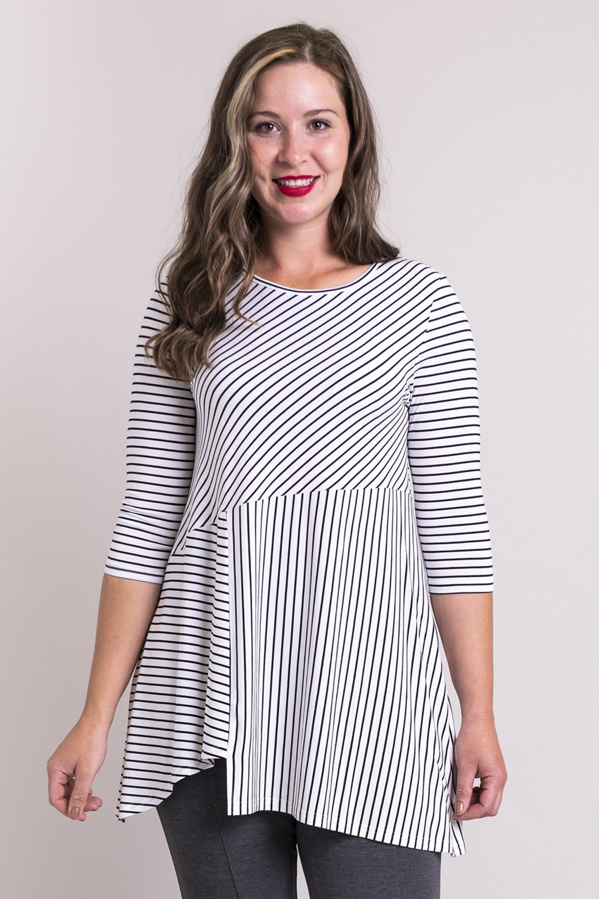 Stylish Bamboo Tunic Top - White & Black Small Stripes - Soft & Comfortable Women's Blouse - Perfect for Casual Wear, Office Outfits & Summer Dressing