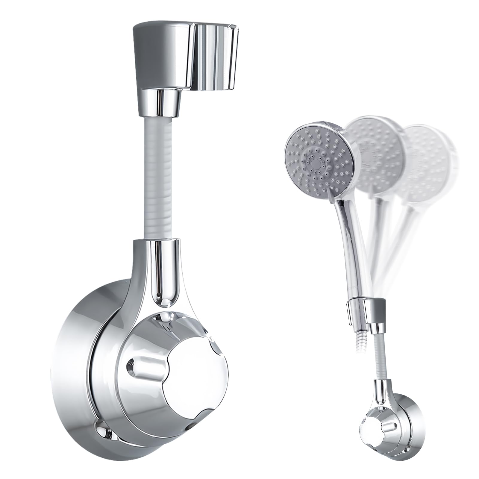 **Strong Adhesive Shower Head Holder - Adjustable Vacuum Suction Cup, No Drilling Wall Mount Bracket for Handheld Shower Wand & Hose - Waterproof & Flexible Bathroom Accessory (Chrome) - Perfect for Small Bathrooms & RVs**