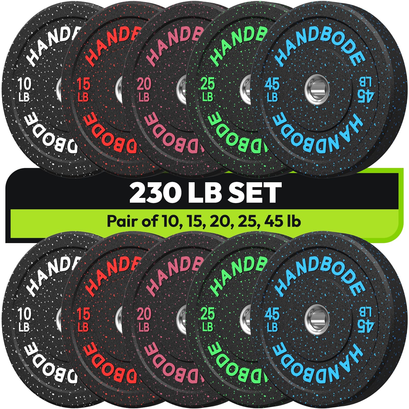 Premium 2-Inch Olympic Bumper Plates Set (45lb-300lb) - High Bounce Rubber Weight Plates for CrossFit, Powerlifting & Home Gym Strength Training - Durable Colored Weight Plates for Barbell Workouts & Functional Fitness