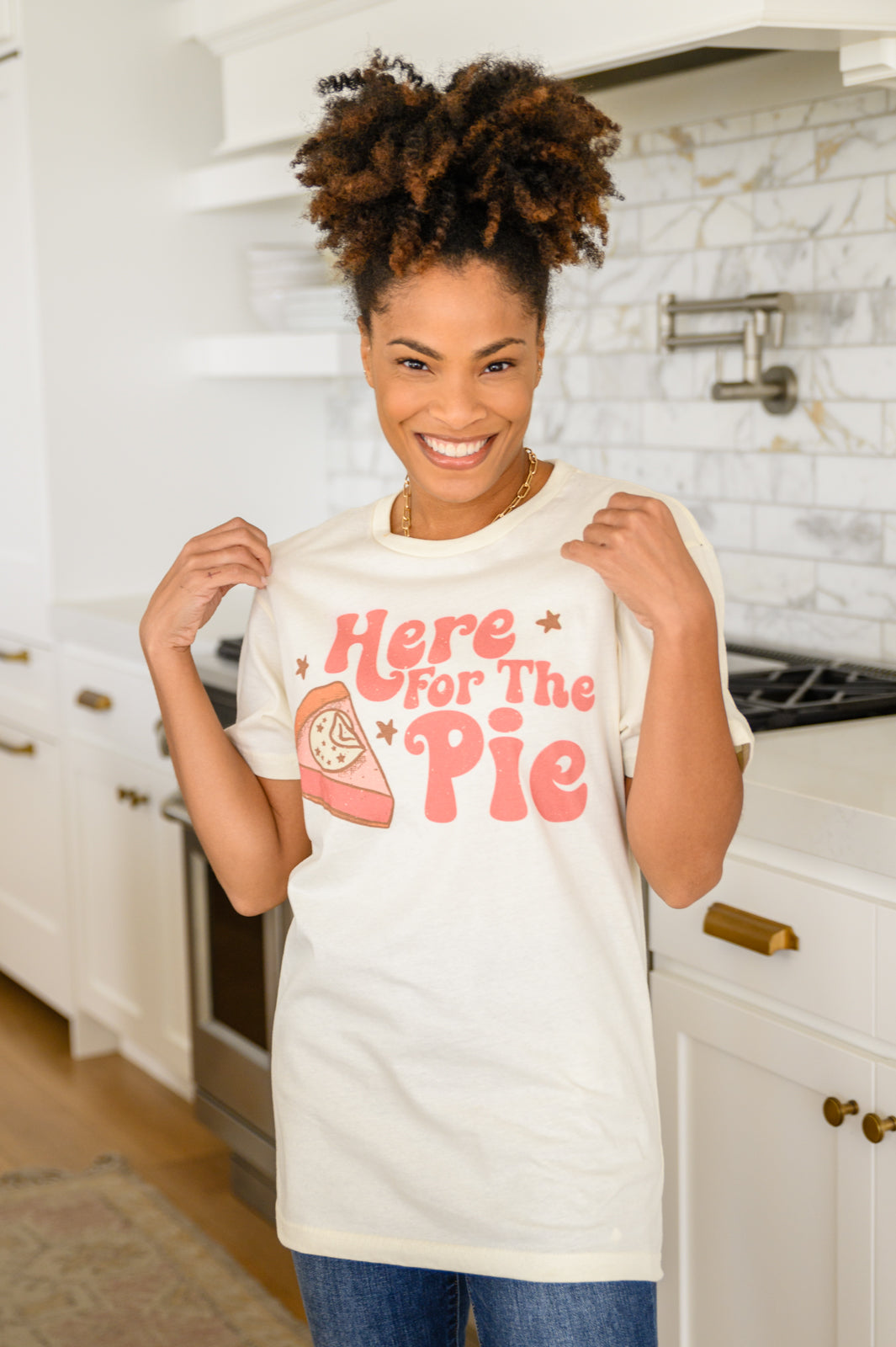 Here For The Pie Graphic T-Shirt in Cream | Funny Baking Lover Tee | Perfect for Baking Enthusiasts & Pie Lovers