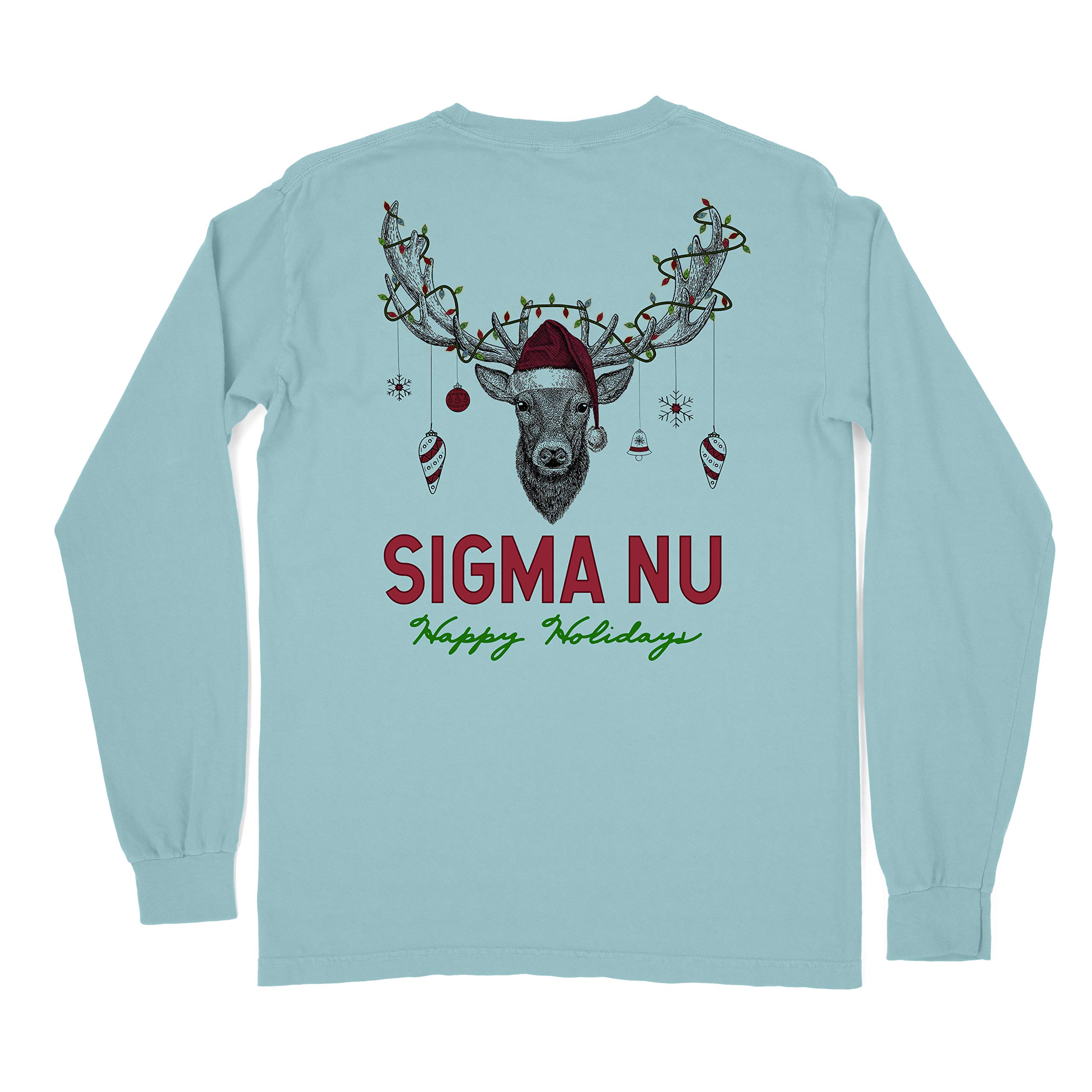 Sigma Nu Fraternity Happy Holidays Comfort Colors Long Sleeve T-Shirt - Greek Life Apparel for Christmas, Winter Events & Brotherhood Gatherings