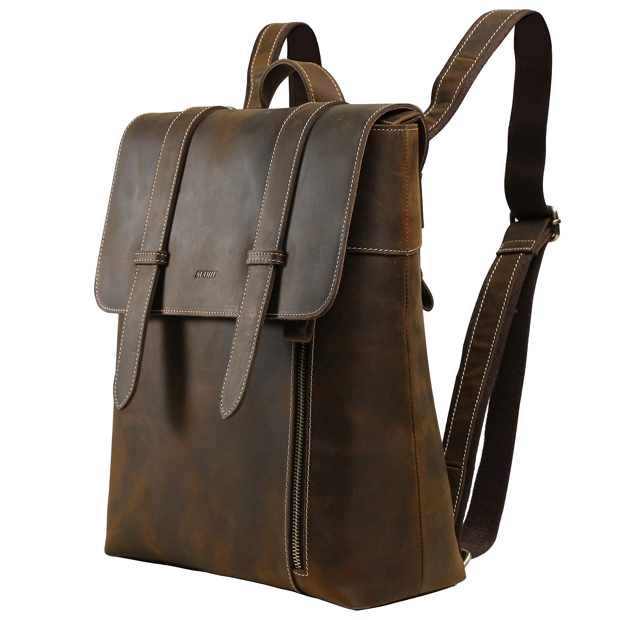 Vintage Leather Laptop Backpack for Men - Stylish Retro School, College & Business Travel Bag - Perfect for Work, Commuting & Daily Use