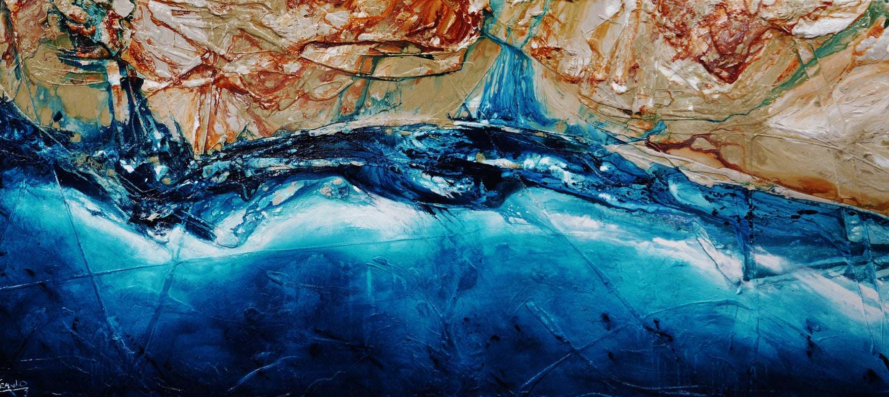 Oceanic Harmony 270cm x 120cm Green Blue Brown Textured Abstract Canvas Wall Art - Modern Home Decor for Living Room, Bedroom & Office