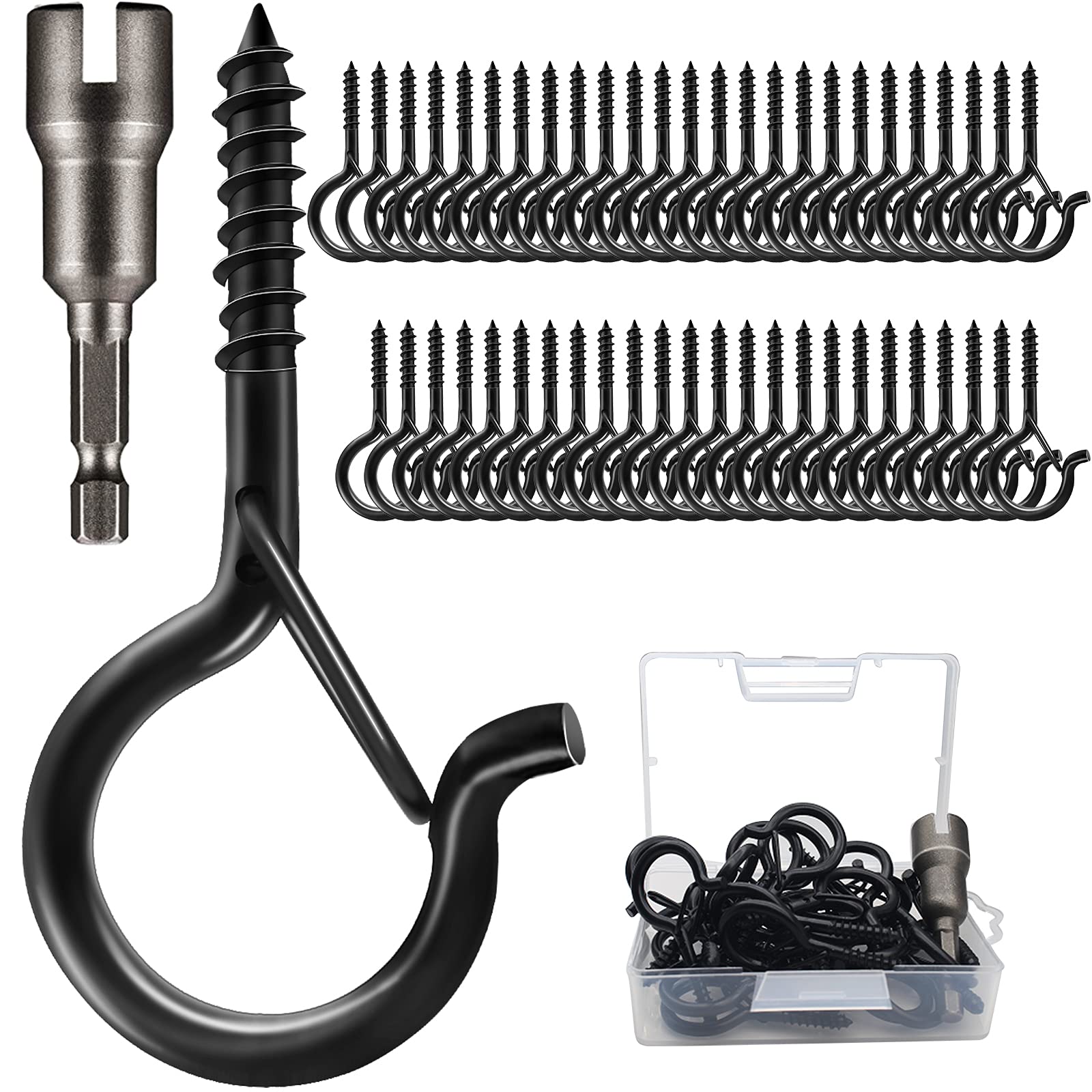 50 PCS Q-Hanger Screw Hooks with Safety Buckle - Heavy Duty Christmas Light Hangers for Outdoor Fairy Lights, String Lights & Holiday Decorations - Includes Wing Nut Driver - Perfect for Roof, Fence & Garden Decoration
