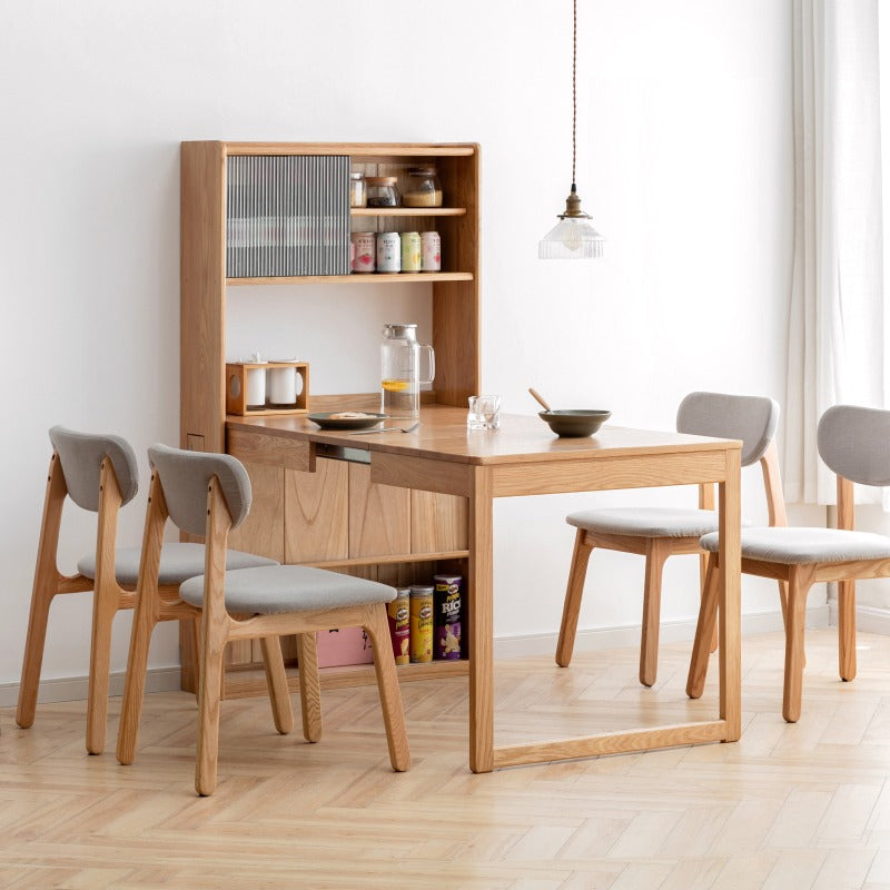 Solid Oak Wood Extendable Dining Table with Sideboard - Expandable for Large Gatherings, Perfect for Dining Room & Entertaining