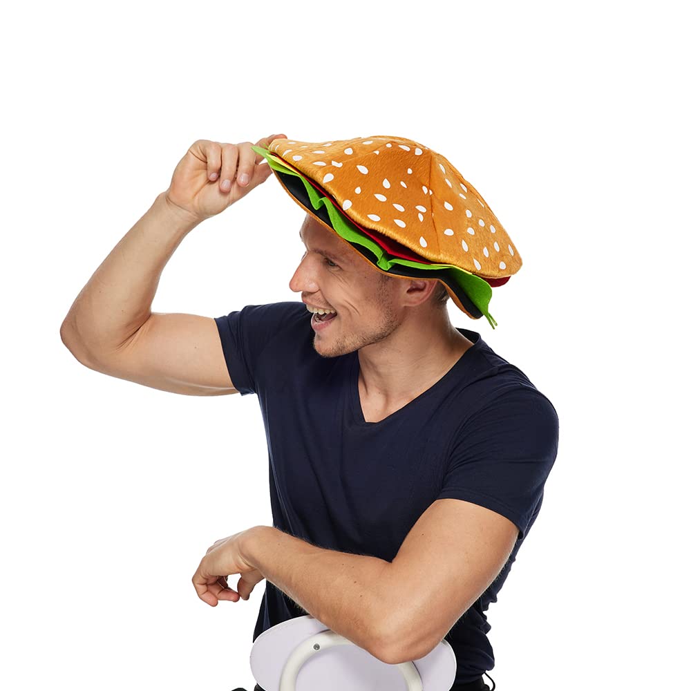 Funny Hamburger Hat for Adults - Spooky Halloween Party Costume Accessory - Great for Cosplay, Themed Parties, and Food Lovers