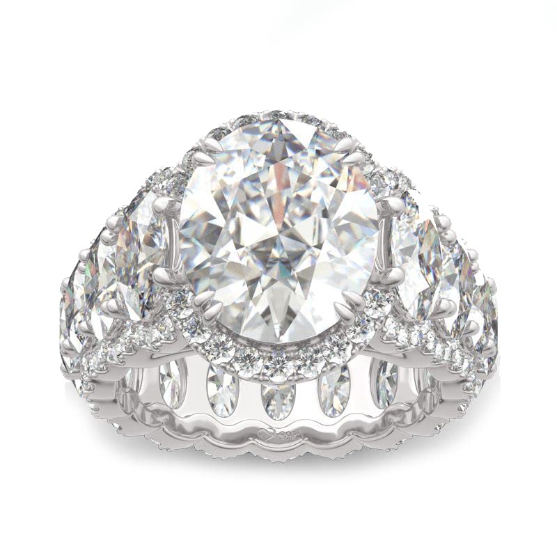 8.2 Carat Oval Cut Cubic Zirconia Halo Engagement Ring for Women - Sterling Silver CZ Solitaire Wedding Band, Romantic Jewelry Gift for Anniversary, Proposal, Bridal, Valentine's Day