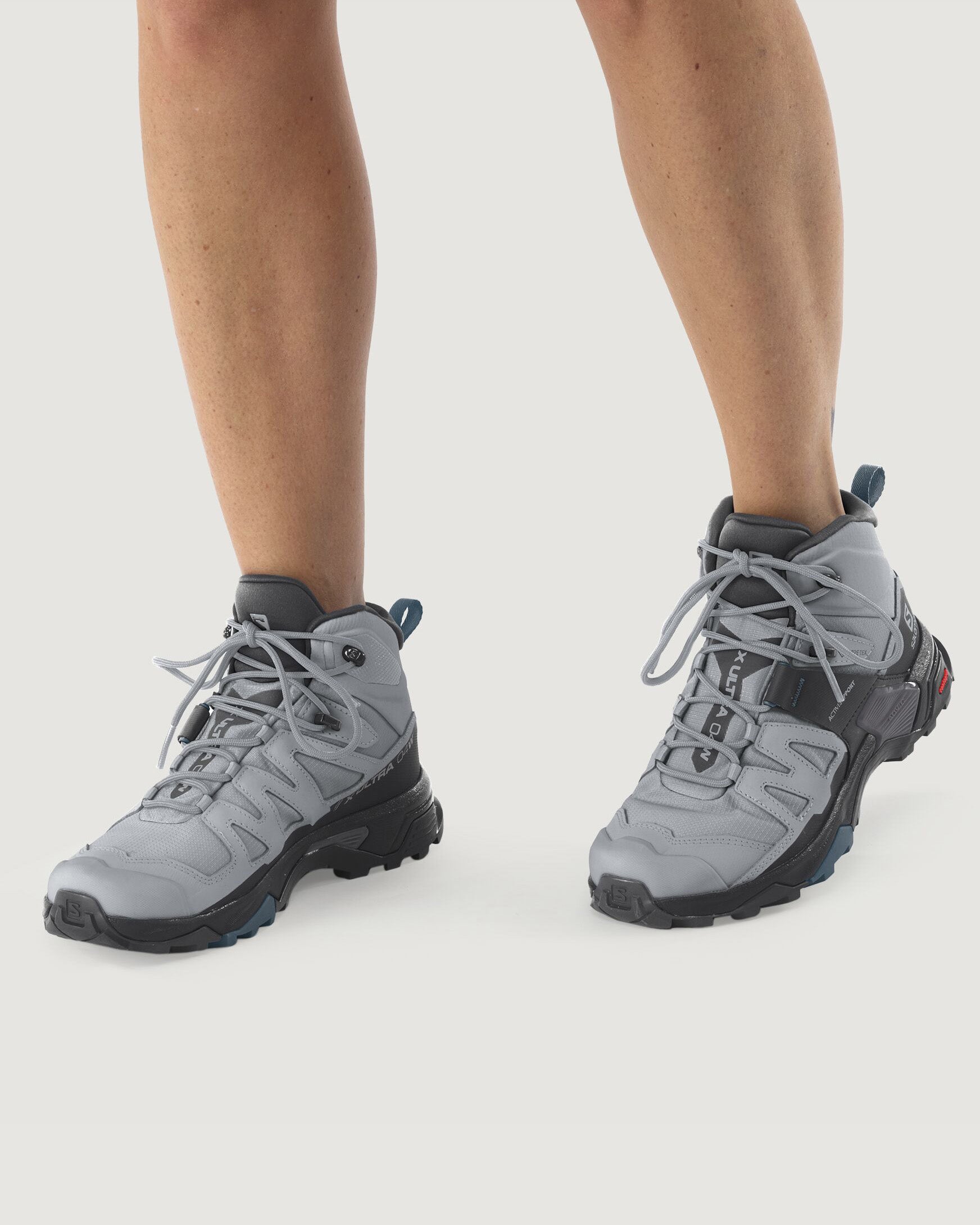 Women's Salomon X Ultra 4 GORE-TEX Mid Waterproof Hiking Boots - Quarry/Black/Legion Blue - Lightweight Trail Shoes for Outdoor Adventures & Mountain Trekking