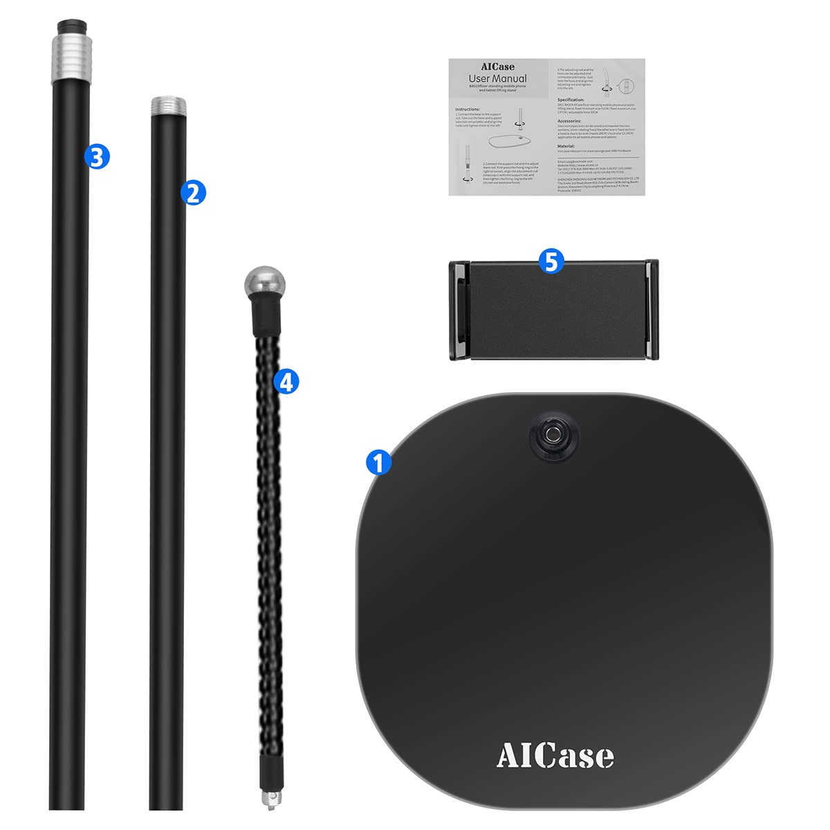 Adjustable Aluminum Floor Stand for iPad & Tablet (4.6-13