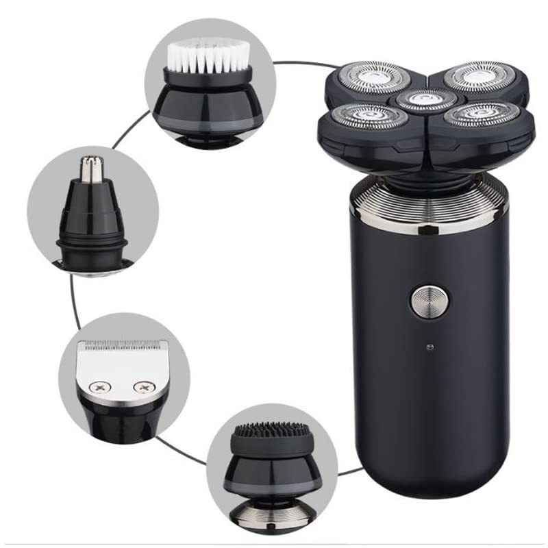 5-in-1 Electric Head Shaver for Bald Men - Rechargeable Rotary Beard Trimmer & Facial Hair Grooming Kit with Washable Design - Perfect for Travel, Home Use and Professional Barbershop Grooming