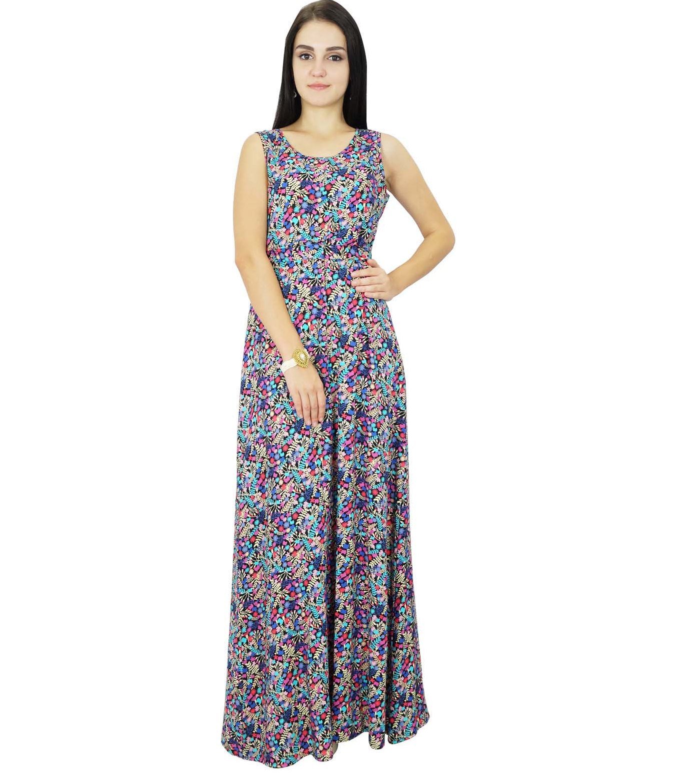 Bimba Women's Printed Sleeveless Rayon Maxi Dress - Casual Summer Beach Long Dress in Multicolor | Perfect for Vacations, Pool Parties & Boho Outfits