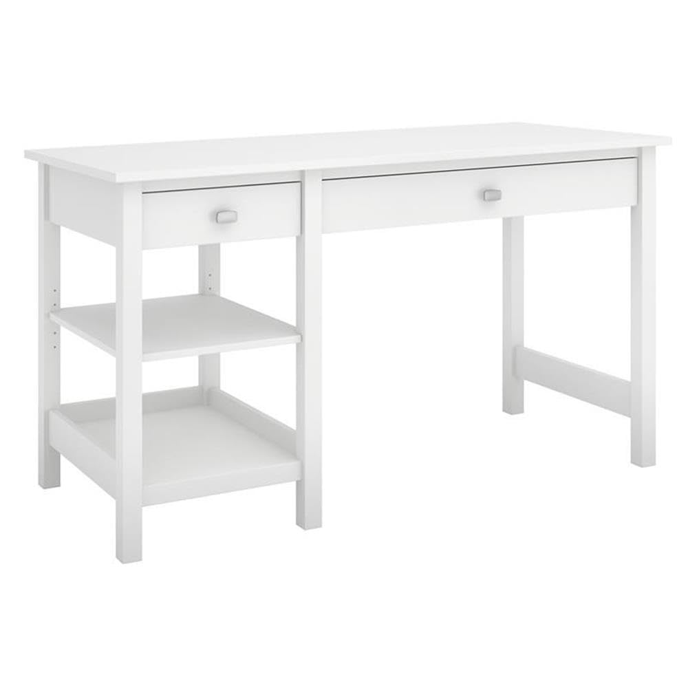 Atlin Designs Pure White Computer Desk with Shelves - Modern Home Office & Study Workstation for Small Spaces