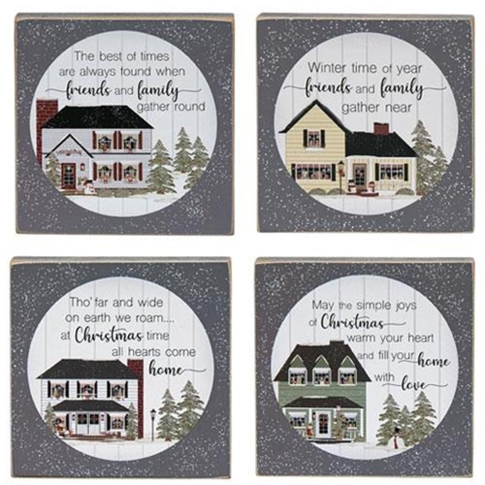Friends and Family Winter House Square Block 4 Assorted Colors - Perfect for Holiday Decorations, Christmas Village Displays & Winter Wonderland Scenes