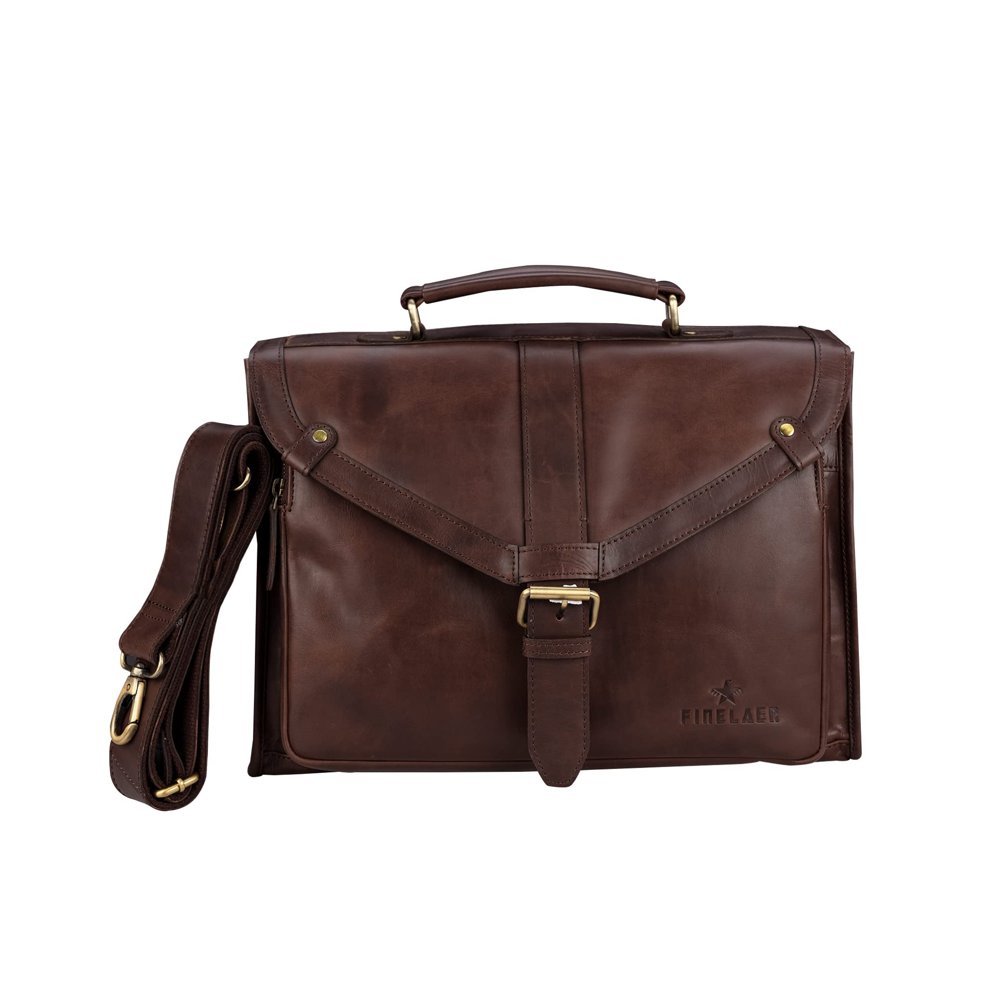 Finelaer 14 Inch Genuine Leather Laptop Briefcase - Professional Messenger Bag for Men & Women - Perfect for Business, Work, Office & Travel