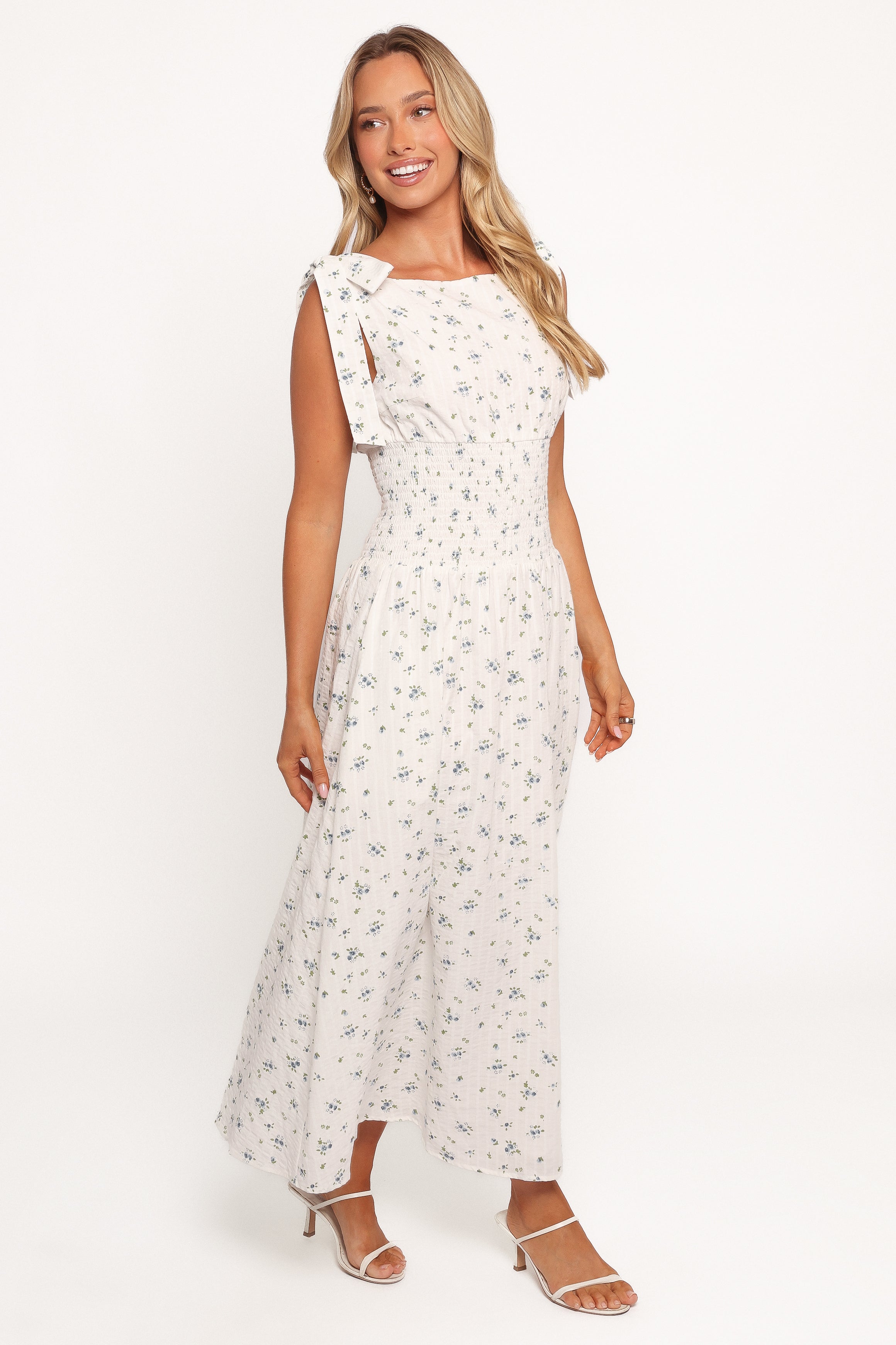 Leticia Midi Dress - Blue Ditsy Floral Print Summer Dress for Women | Casual & Party Wear | Perfect for Beach, Wedding & Date Night