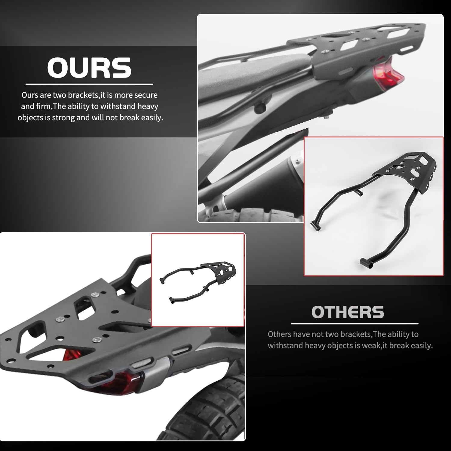 Yamaha Tenere 700 Motorcycle Rear Cargo Rack - Heavy Duty Steel Luggage Carrier Top Mount Bracket Kit for 2018-2024 Models - Perfect for Adventure Touring & Off-Road Travel Accessories