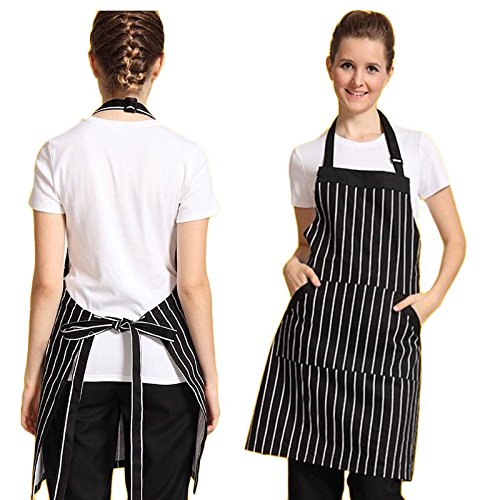 Adjustable Chef Apron with Tool Pockets - Black Striped Kitchen Apron for Men - Perfect for Cooking, Grilling & Bartending - Durable Dining & Bar Workwear