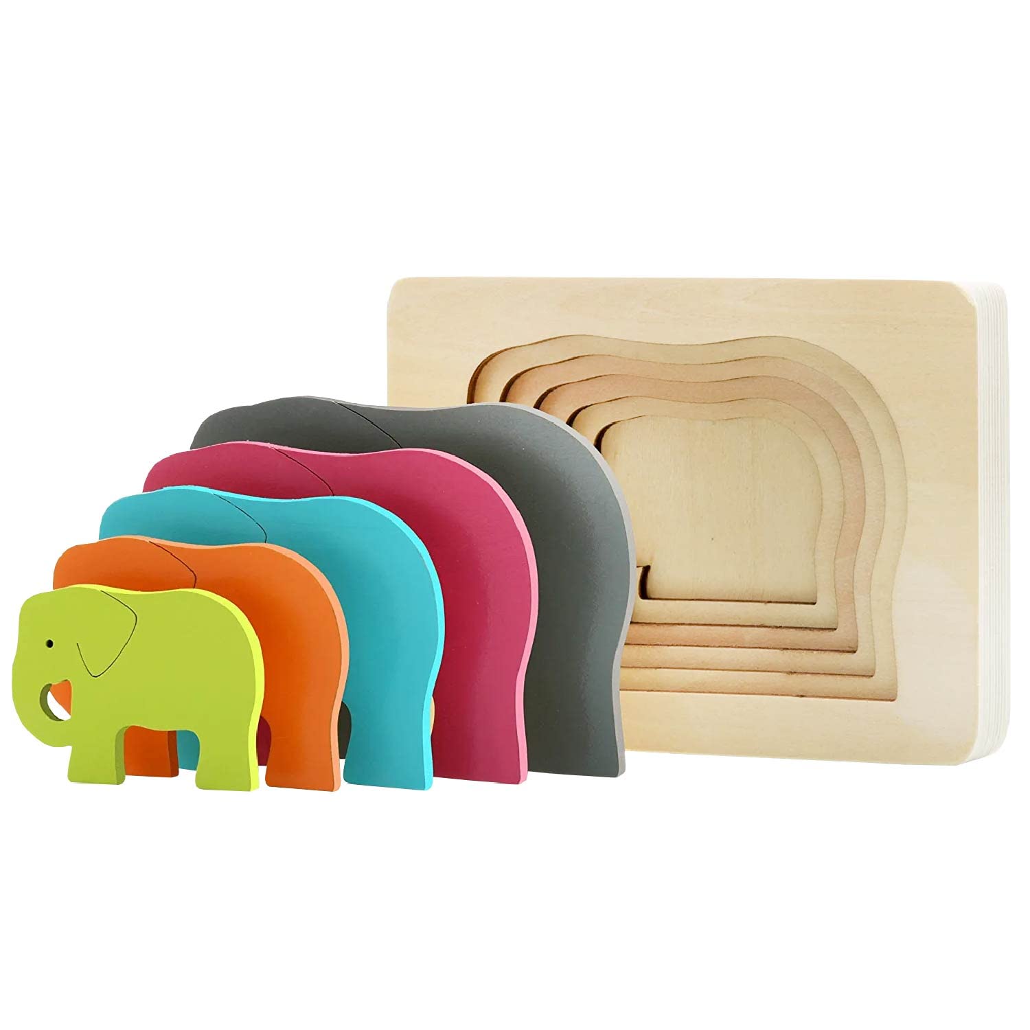 TEKOR 4-Piece Wooden Animal Puzzle Set - Multi-Layered Educational Toy for Kids Ages 3+ | Safe Non-Toxic Paint | Develops Hand-Eye Coordination & Cognitive Skills | Perfect for Preschool Learning, Birthday Gifts & Montessori Activities