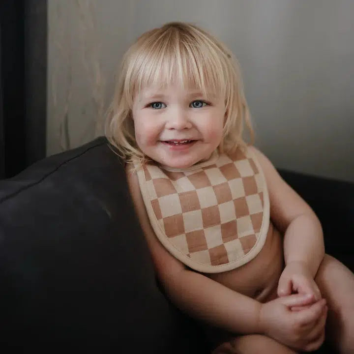 Mushie Organic Cotton Muslin Bibs 2 Pack - Soft & Absorbent Baby Drool Bibs for Feeding & Teething - Perfect for Newborns & Toddlers (Check Pattern)