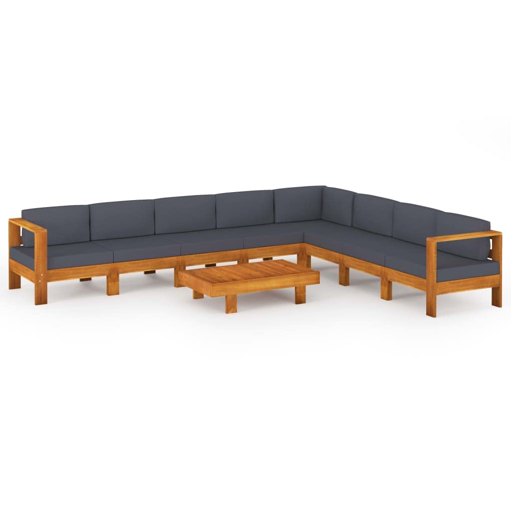 9-Piece vidaXL Patio Lounge Set with Dark Gray Cushions & Coffee Table - Modern Acacia Wood Outdoor Sectional Sofa for Garden, Backyard, Poolside & Patio Relaxation