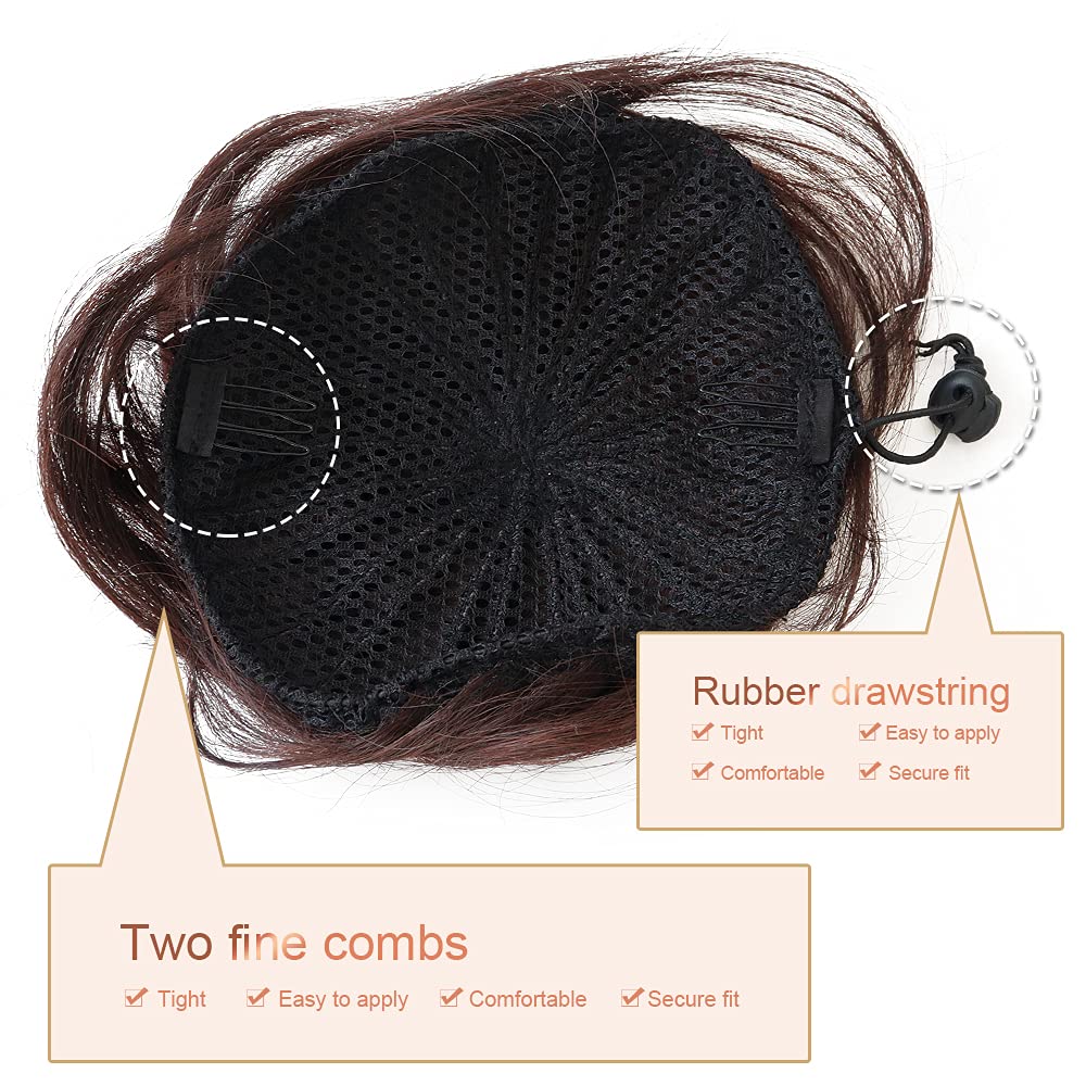 2 PCS Human Hair Messy Bun Hair Piece for Women - Real Hair Rose Bun Scrunchies, Updo Hair Extensions, Ponytail Bun in Chestnut Brown | Perfect for Casual, Party, and Everyday Hairstyles