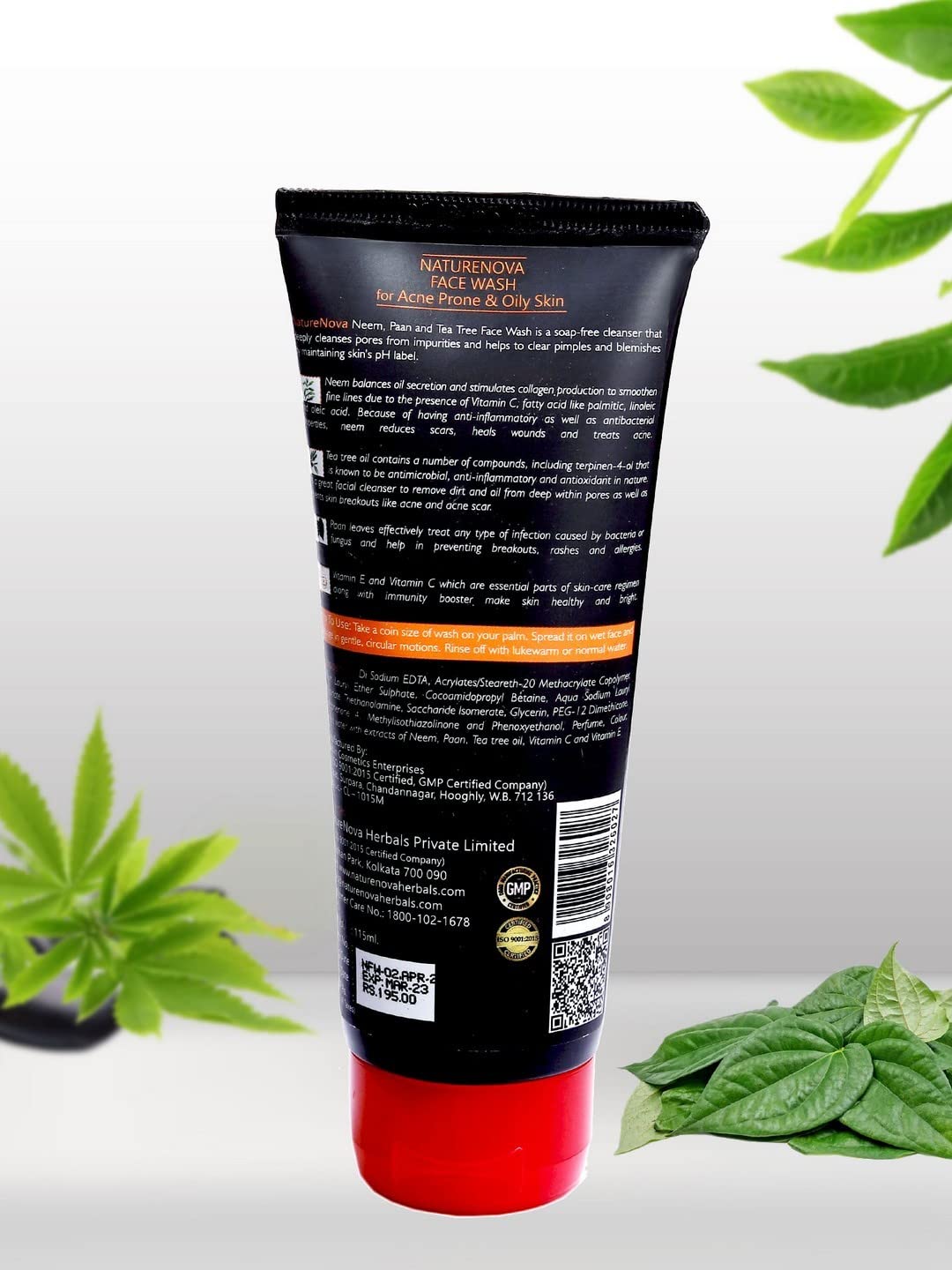 NatureNova Herbal Face Wash for Acne & Oily Skin - 115ml with Neem, Betel Leaf & Tea Tree Oil | Gentle Cleanser for Daily Skincare Routine | Reduces Breakouts & Controls Shine