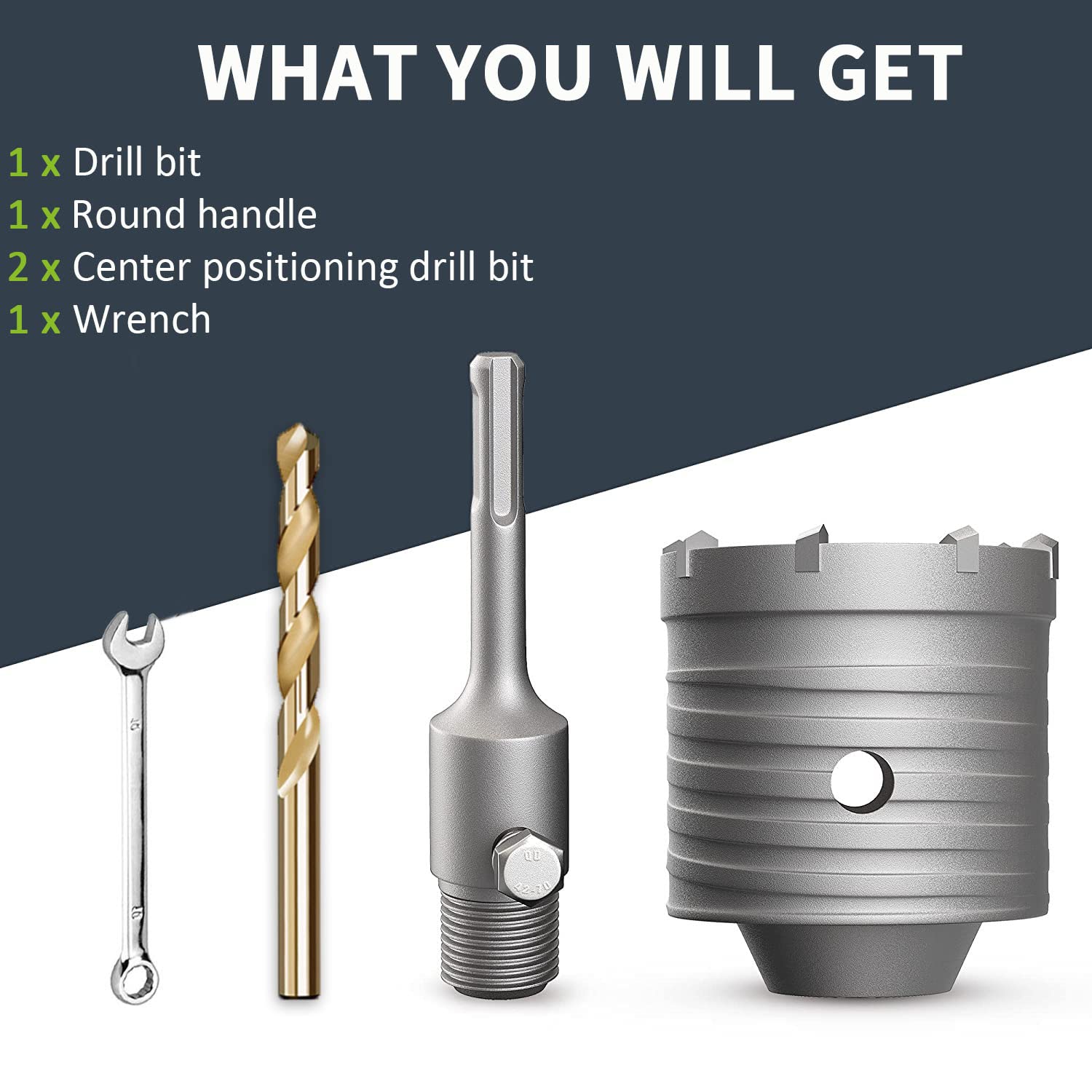 50mm Concrete Hole Saw with 200mm SDS Plus Shank - Tungsten Alloy Teeth Drill Bit for Concrete, Cement, Stone & Brick Walls - Perfect for Plumbing, Electrical Work and Construction Projects