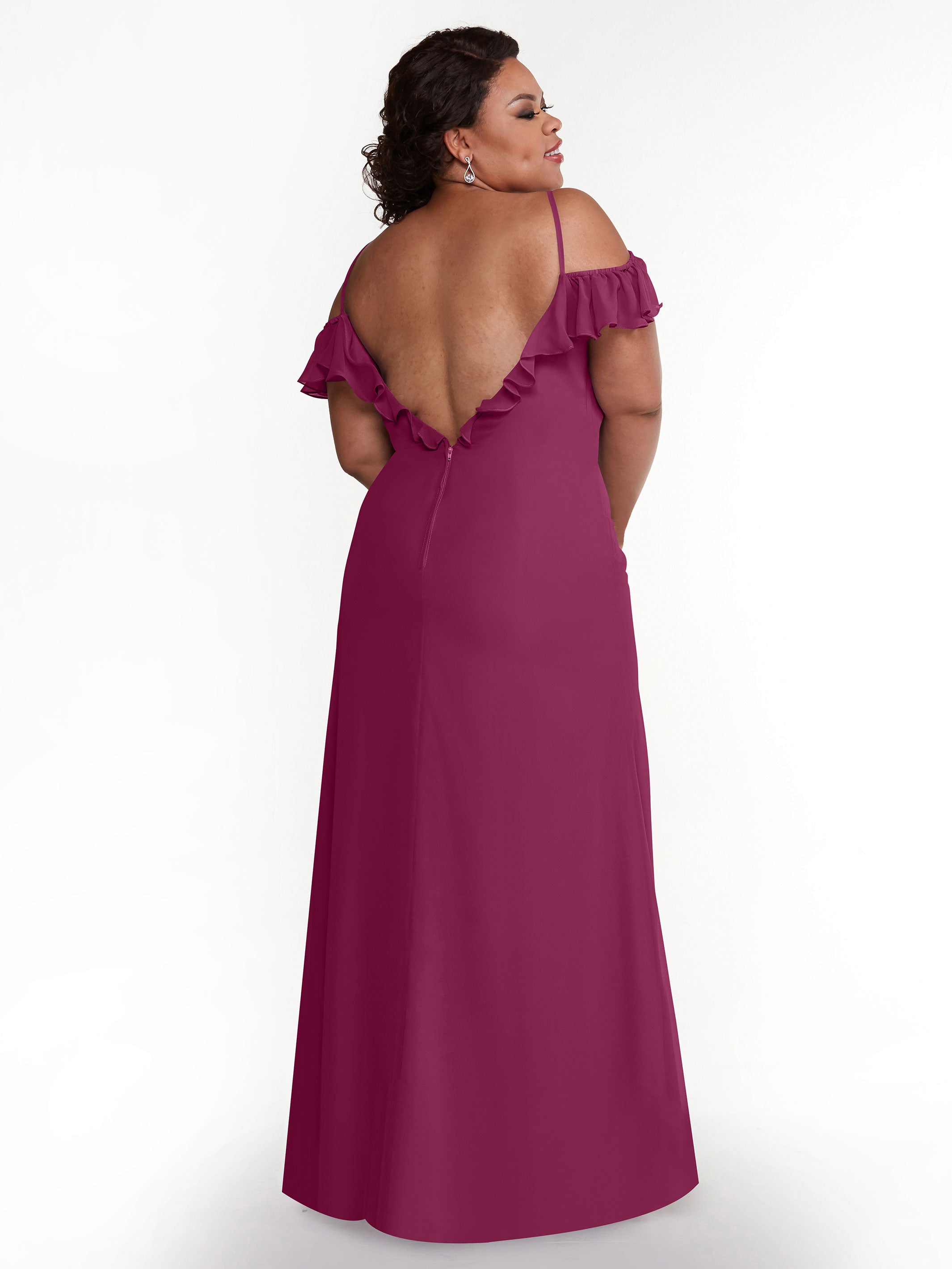Elegant 80172 Chiffon Off-The-Shoulder A-Line Bridesmaid Dress with Ruffled Neckline - Perfect for Weddings, Formal Events & Special Occasions