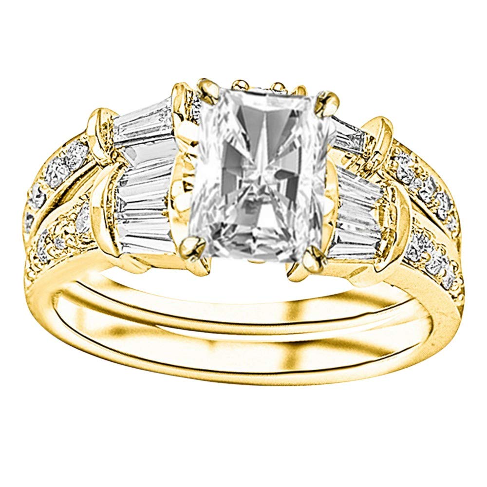 1.75 Carat Total Weight (Ctw) 14K White Gold Baguette & Round GIA Certified Diamond Engagement Ring & Wedding Band Set - Radiant Shape (1 Ct E Color SI1 Clarity Center Stone) | Perfect for Proposals, Anniversaries & Bridal Jewelry