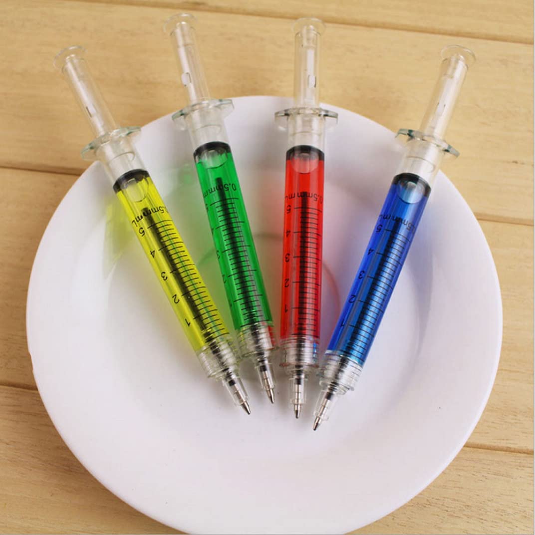 Creative Syringe-Shaped Ballpoint Pens - Multi-Function Writing Pens with Red, Green, Blue & Yellow Ink - Unique Imitation Pin Design for Office, School & Art Projects - Fun Novelty Gift Idea for Nurses, Doctors & Medical Students