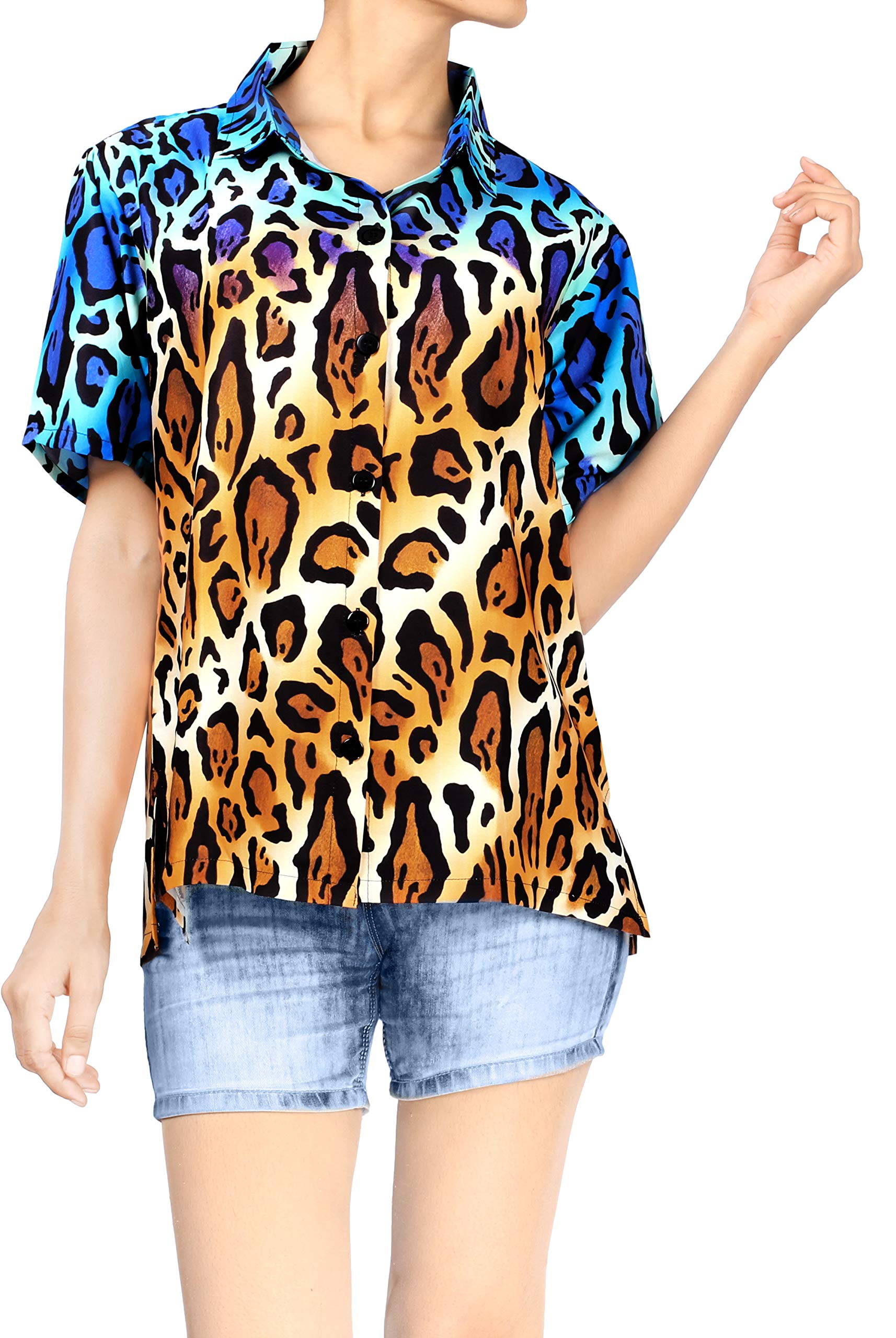 Happy Bay Women's Short Sleeve Hawaiian Blouse - Floral Print Vacation Shirt for Beach, Summer & Tropical Outfits