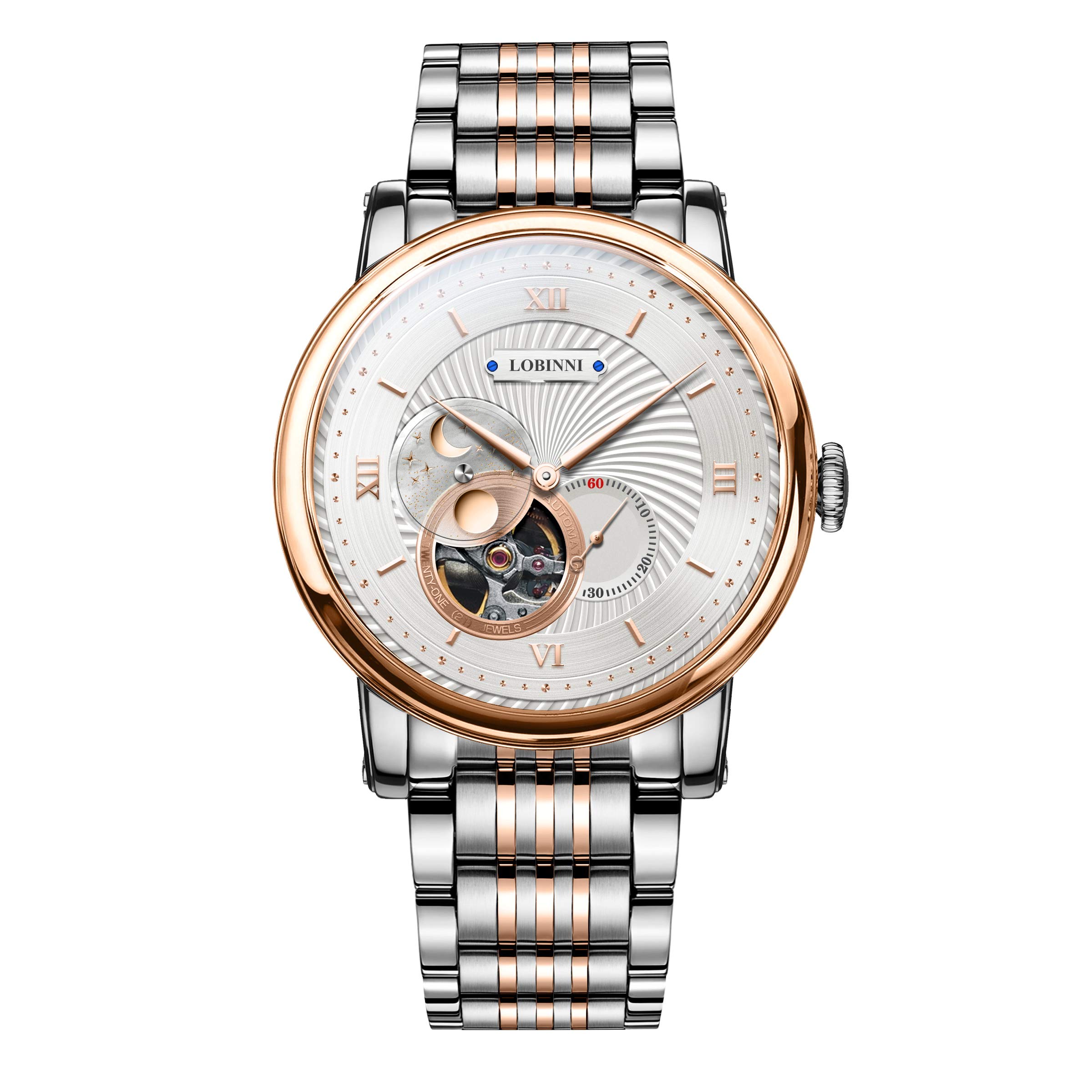 LOBINNI Men's Automatic Skeleton Luxury Mechanical Watch - Self-Winding, 50m Waterproof - Stylish Dress Watch for Business, Formal Events & Everyday Wear