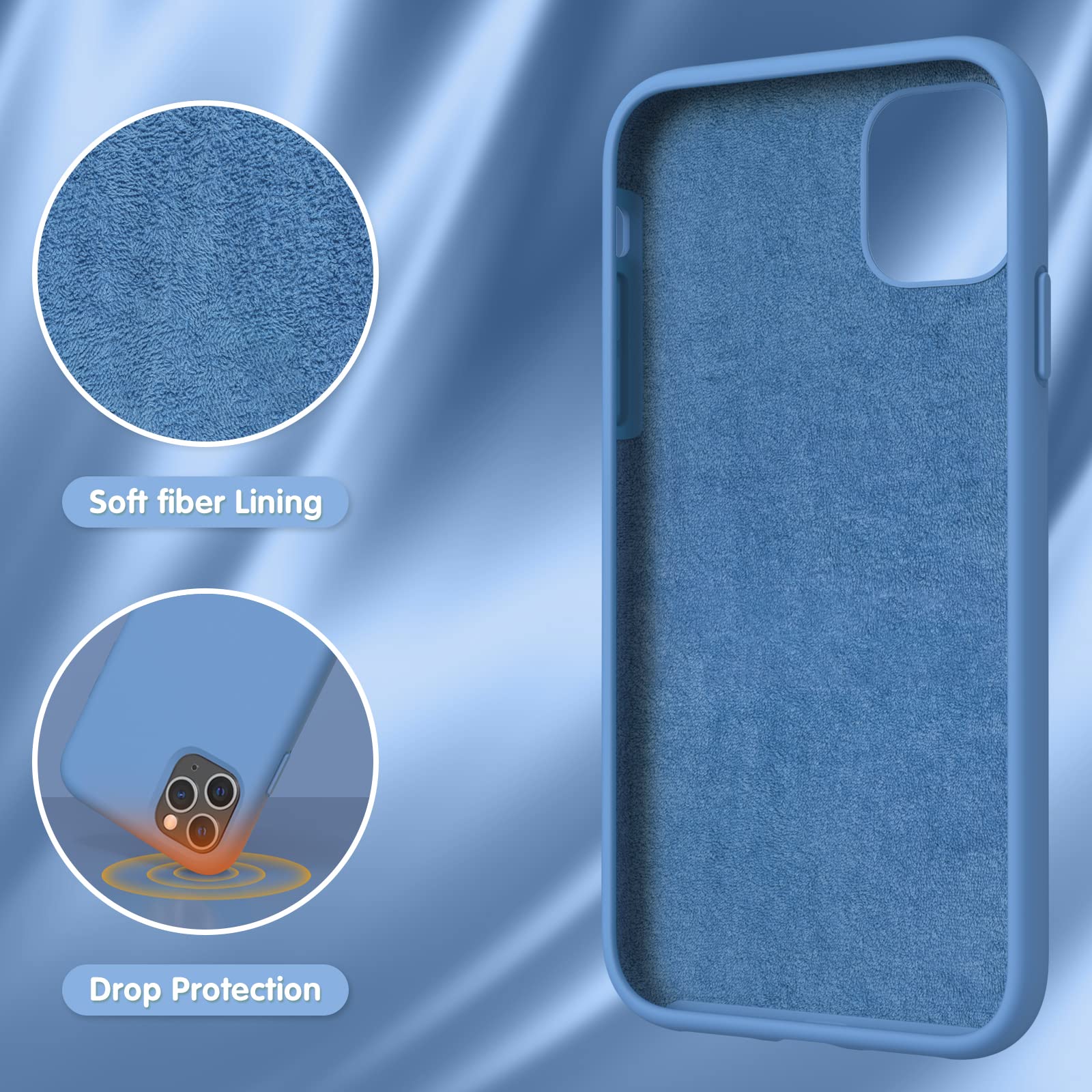 OuXul Slim Liquid Silicone Case for iPhone 11 Pro Max (6.5 Inch) - Cornflower Blue Protective Phone Cover with Full Body Microfiber Lining | Perfect for Everyday Use, Work & Travel Protection