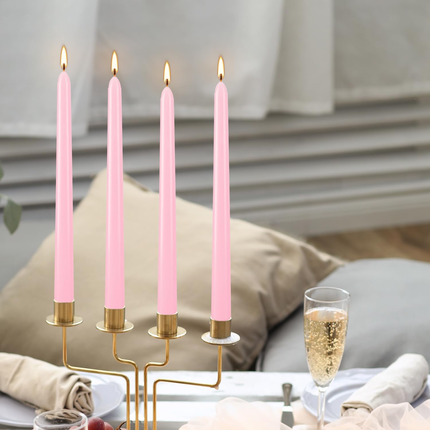 10 Inch Pink Taper Candles - Set of 24 Dripless Unscented Candlesticks for Dinner Parties, Shabbat, Halloween, Christmas, Weddings - Long Lasting 8 Hour Burn Time - Perfect for Romantic Dinners, Holiday Decor & Special Occasions