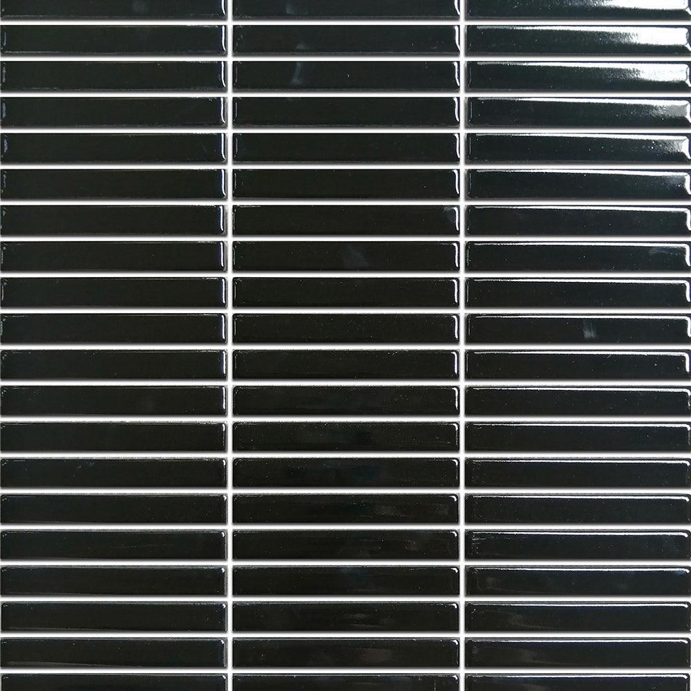 Premium Nara Black Kit Kat Gloss Mosaic Tile - Elegant Ceramic Wall & Floor Tiles for Kitchen Backsplash, Bathroom, and Pool Design