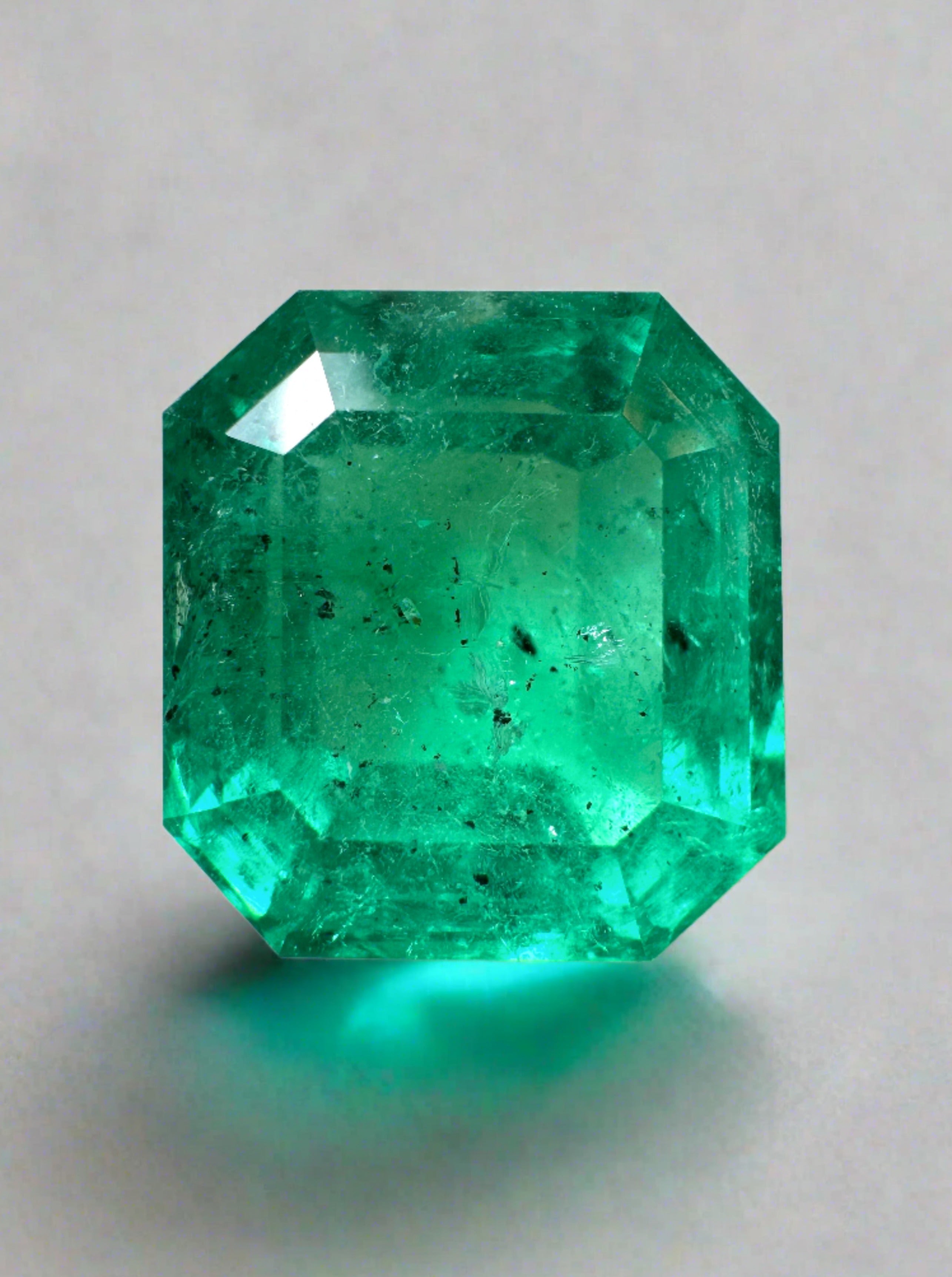 5.72 Carat 11x10.5mm Natural Colombian Loose Emerald Gemstone - Freckled Forest Asscher Cut for Jewelry Making & Engagement Rings