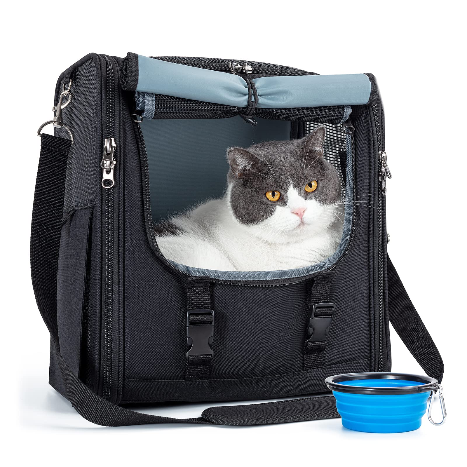 ZAKEEP Cat Carrier Backpack for Small & Medium Pets - Travel-Ready Collapsible Dog & Cat Backpack with Pockets, Plush Mat & Leash | Perfect for Hiking, Air Travel & Vet Visits (Black)