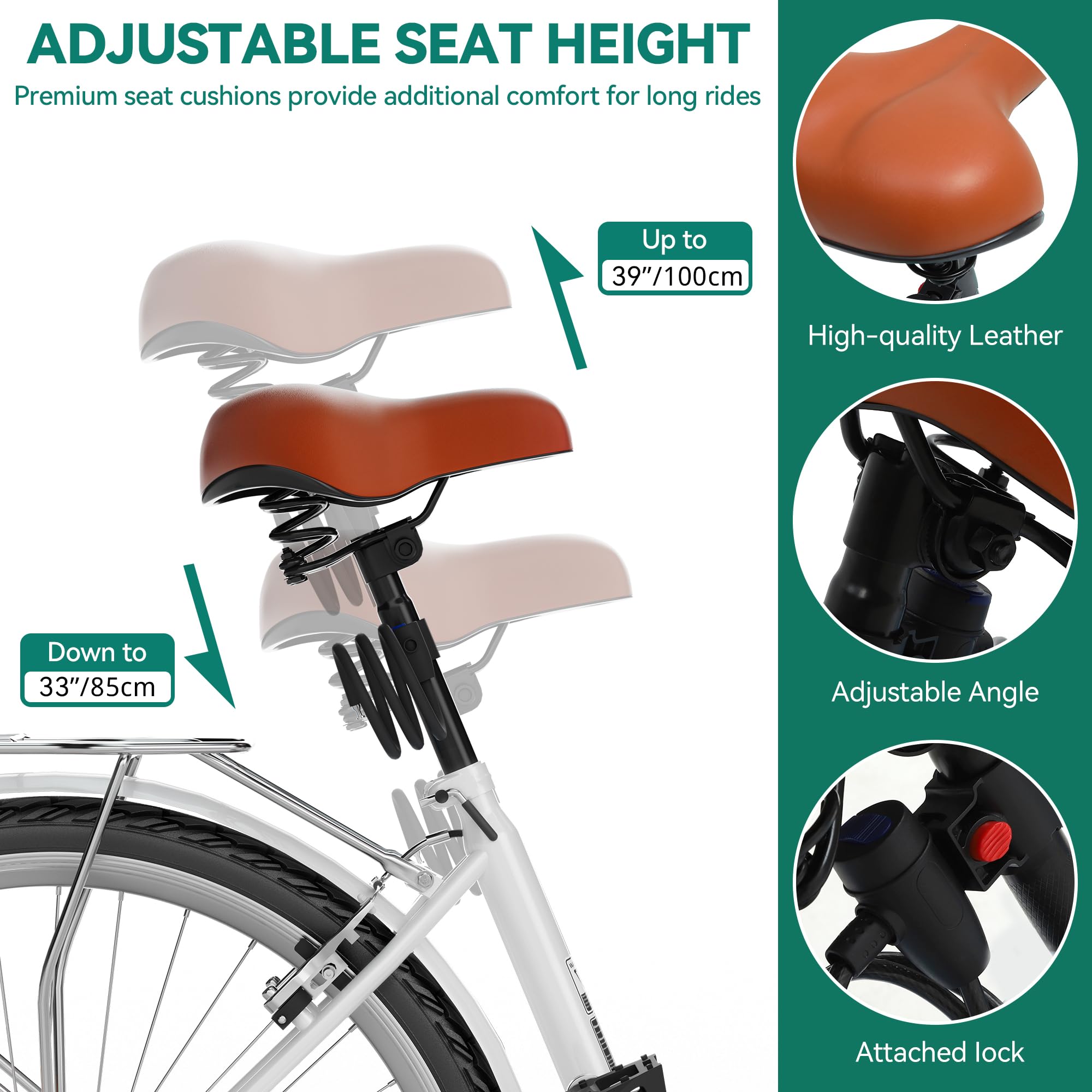YITAHOME Women's Beach Cruiser Bike - 24 & 26 Inch Commuter Bicycle for Adults with Basket & Adjustable Seat - 1 & 7 Speed Options in Multiple Colors - Perfect for Beach Rides, City Commuting & Leisure Cycling