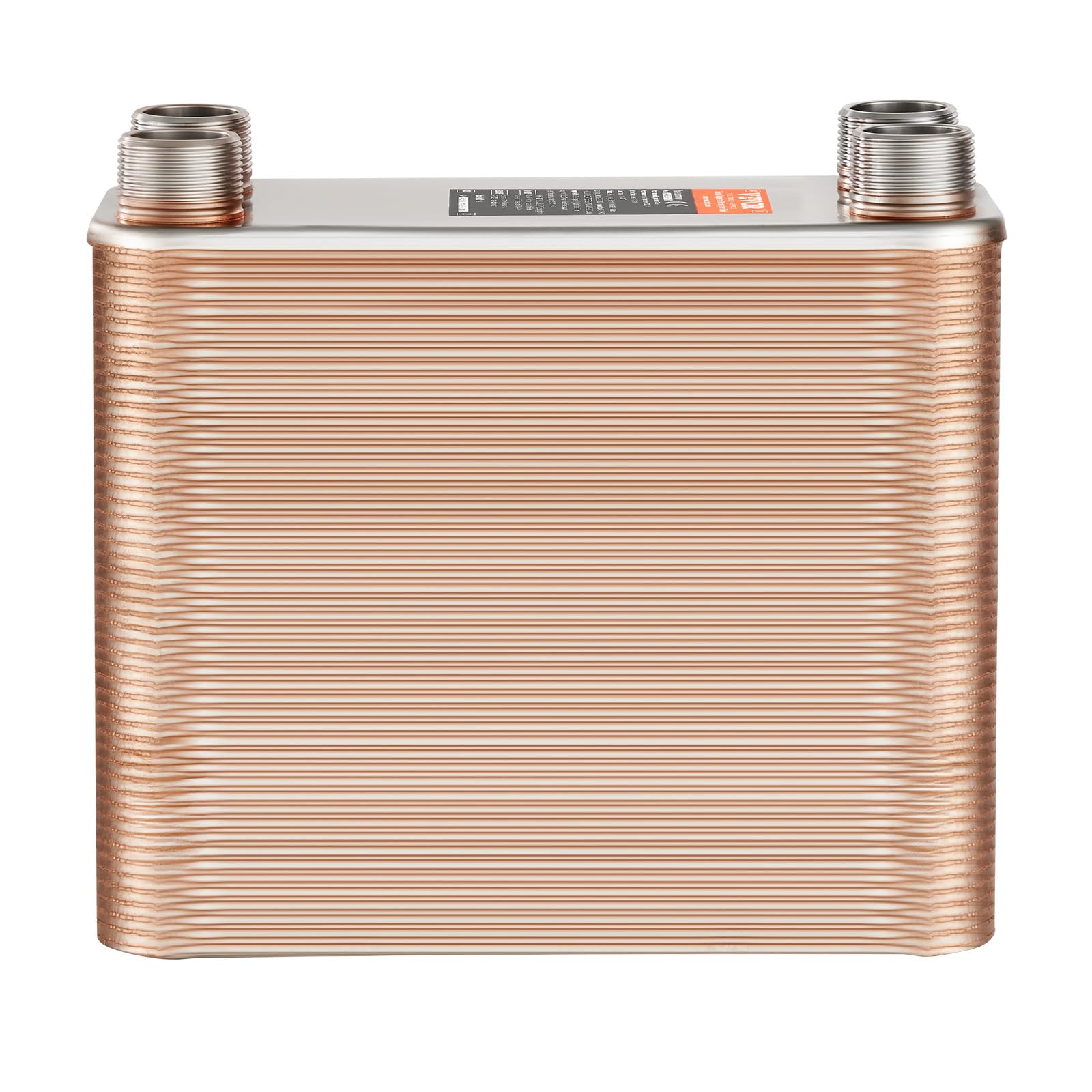 VEVOR 100 Plate Stainless Steel & Copper Heat Exchanger - High Efficiency Plate Heat Exchanger for HVAC, Industrial & Marine Applications - Perfect for Heating, Cooling & Heat Recovery Systems