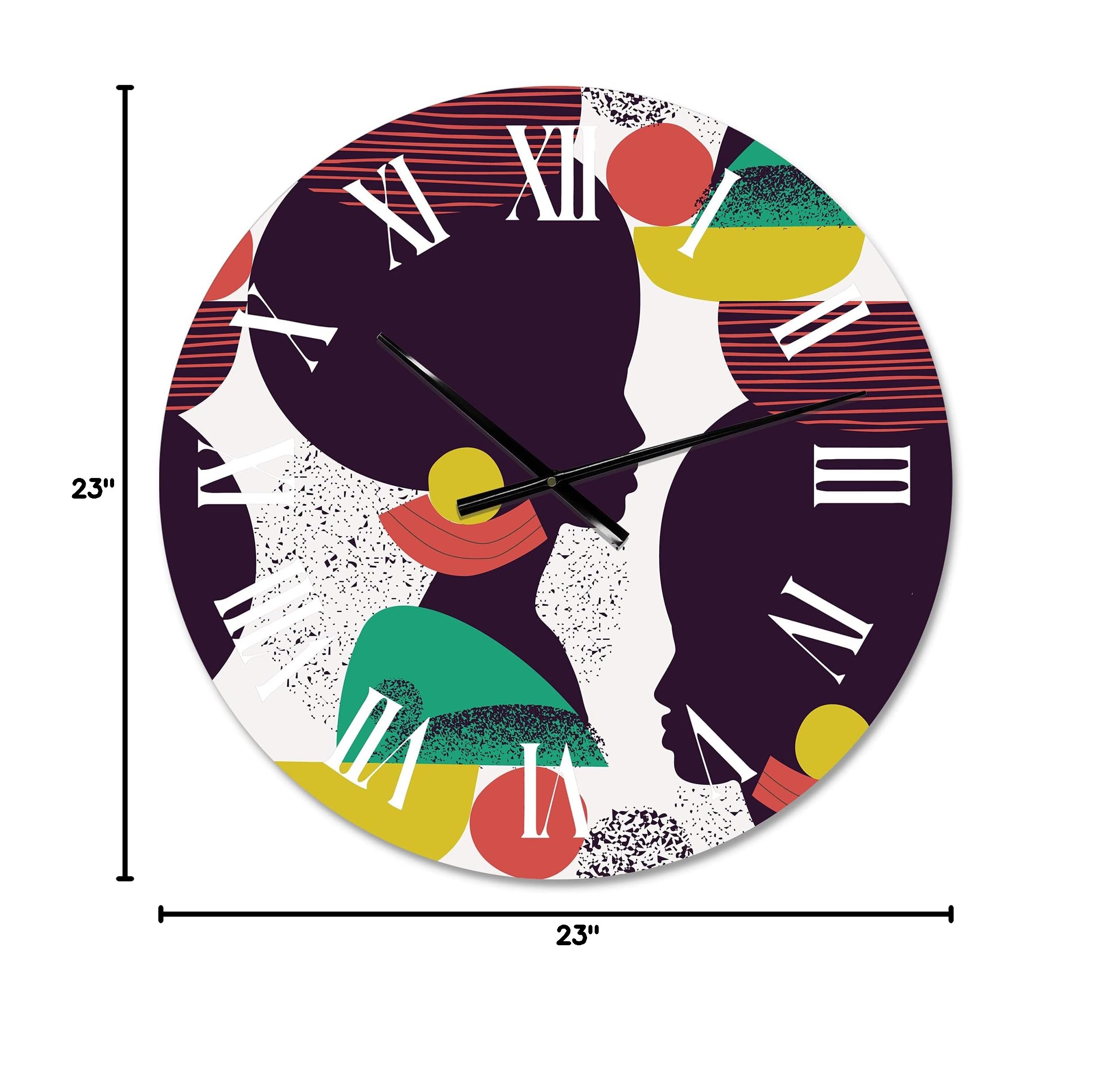 DesignQ Modern Wall Clock - Ethnic Geometric Silhouette of African American III - Large Decorative Wall Clock for Living Room, Bedroom & Office - Unique Home Decor & Gift Idea