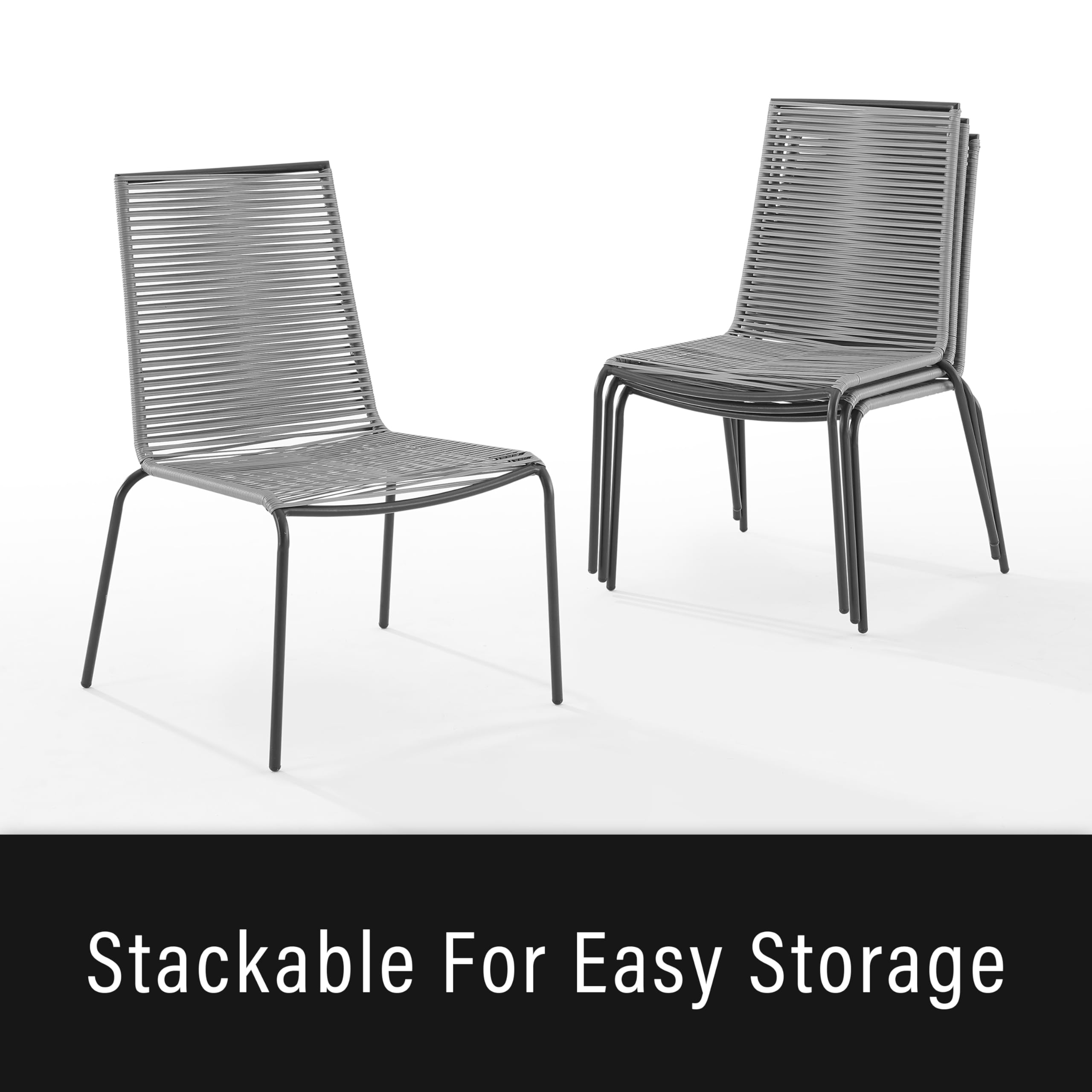Crosley Fenton 5-Piece Outdoor Wicker Dining Set - Patio Table & 4 Chairs with Gray Cushions, Matte Black - Perfect for Backyard, Deck, Garden & Outdoor Entertaining