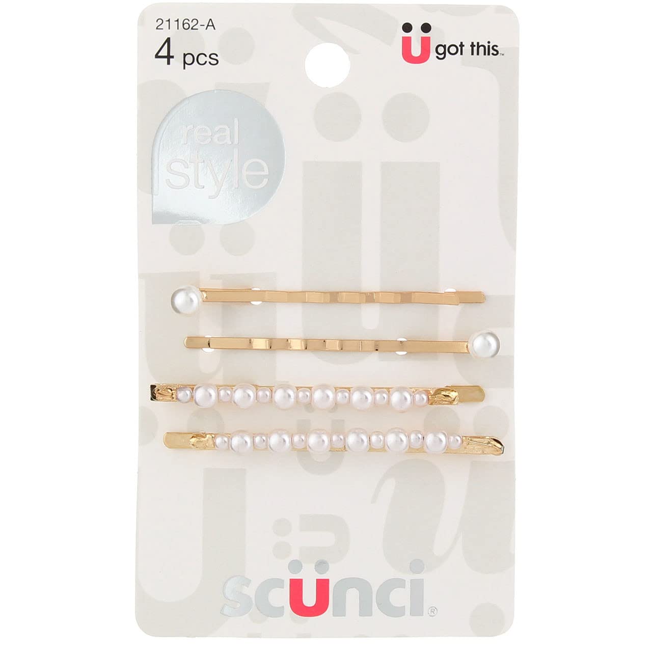 Scunci Real Style Pearl Bobby Pins - 4-Piece Hair Accessories for Women, Bridal, Prom & Everyday Hairstyles