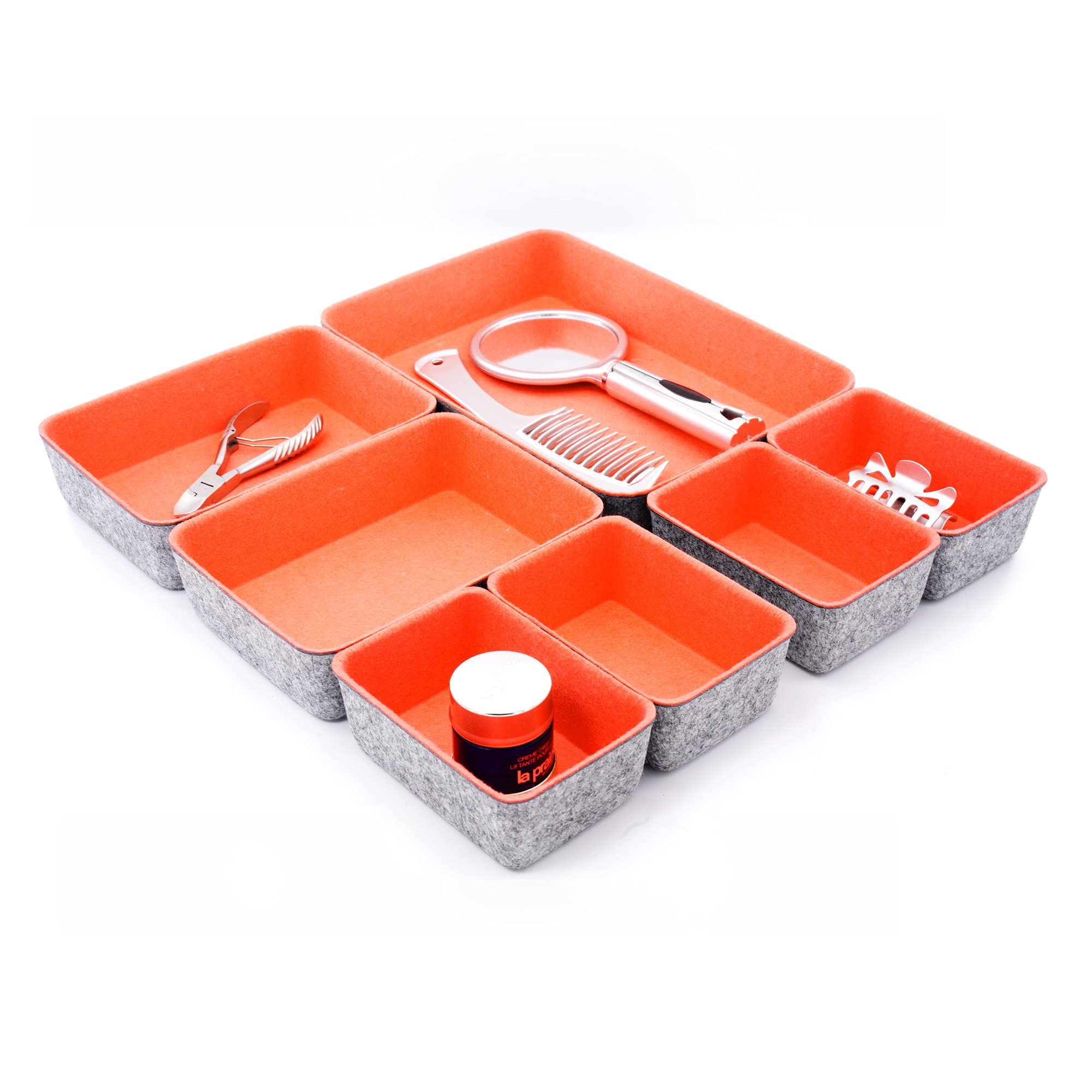 Welaxy 7-Pack Drawer Organizers & Dividers - Coral Storage Bins for Office, Kitchen, Bathroom & Closet Organization - Space Saving & Durable Plastic Drawer Trays