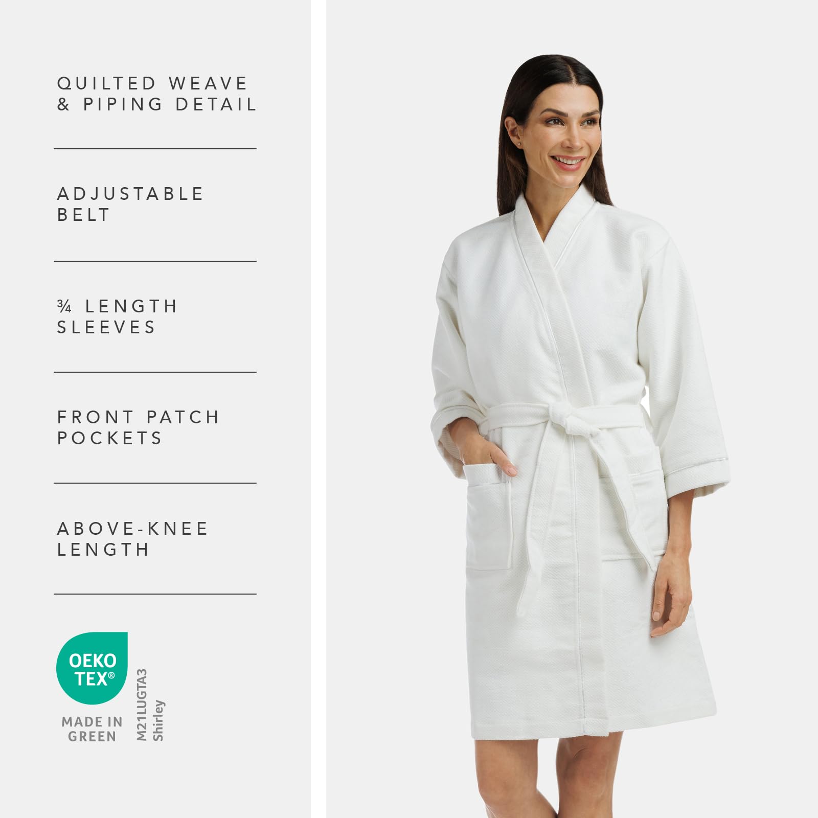 Fishers Finery Women's Waffle Kimono Resort Spa Robe - Soft Lightweight Short Sleeve Above Knee Bathrobe for Lounge, Beach & Vacation Wear