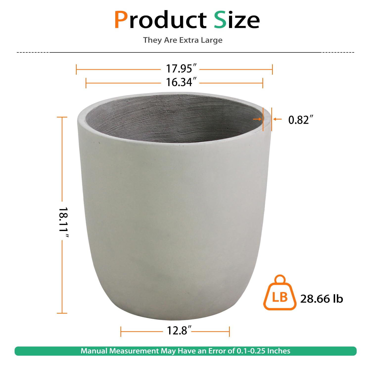 Large 18 Inch Grey Concrete Planter for Outdoor & Indoor Use - Cement Plant Pot for Trees, Flowers, Succulents - Perfect for Patio, Garden, Living Room Decor